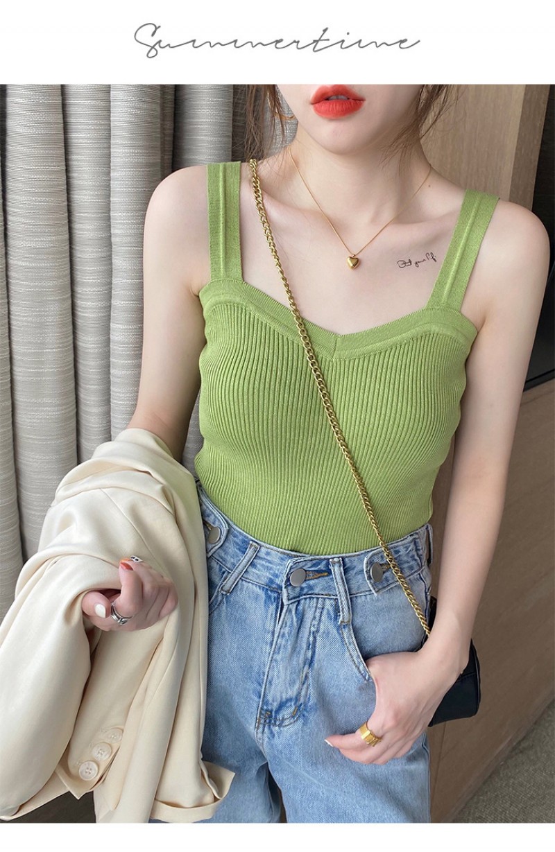 Women’s Fashion Elegant Knitted Camisole Bottoming Undershirt White Casual Tops