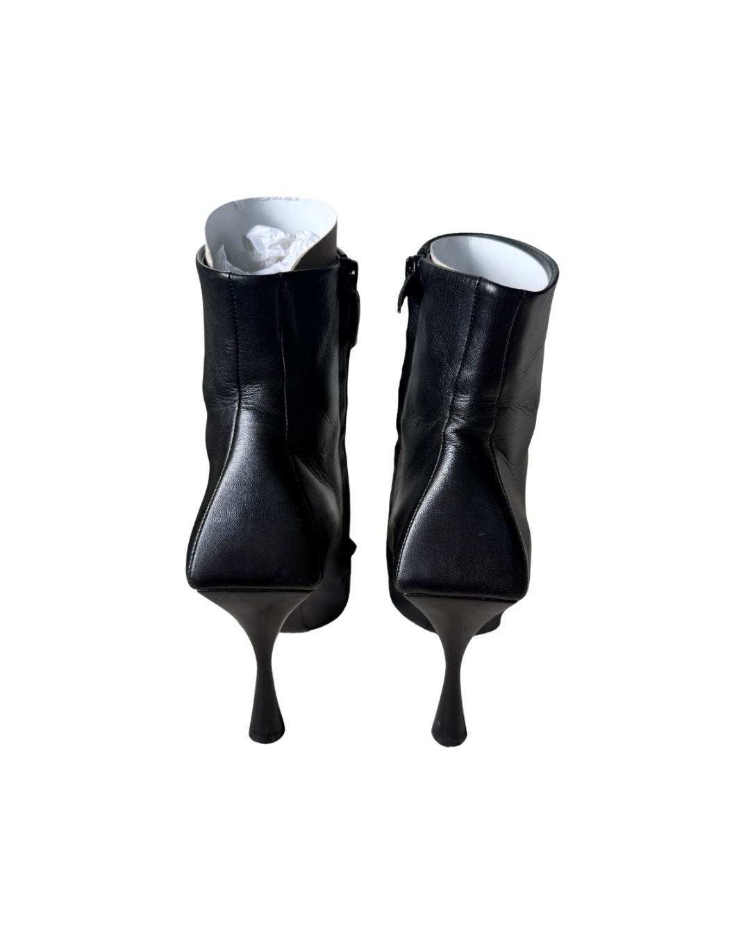 Balenciaga Black Leather BB Logo Buckle Pointed Toe Stiletto Ankle Bootie 39