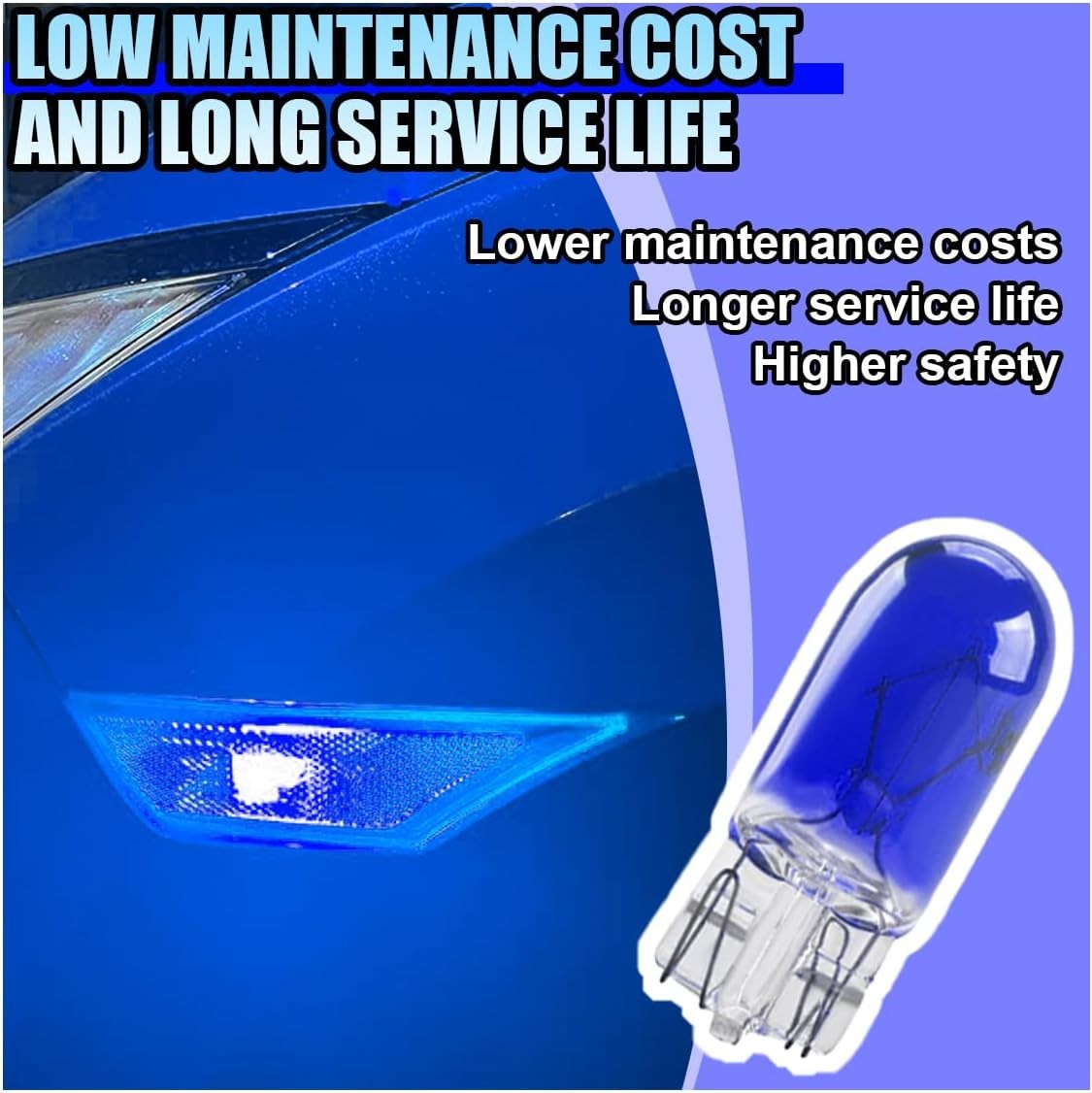 10PCS T10 12V 5W Flat Foot Halogen Bulbs for Car Brake, Width Indi Color: Blue