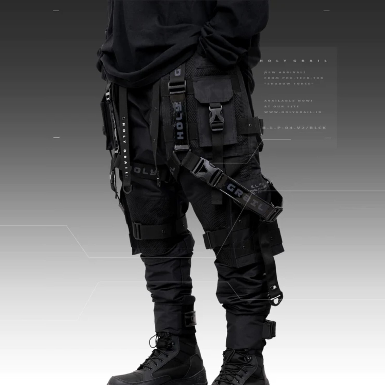 Men’s Black Streetwear Techwear Heavy Cargo Trouser Pants H-G B.L.P-04.V2/BLCK