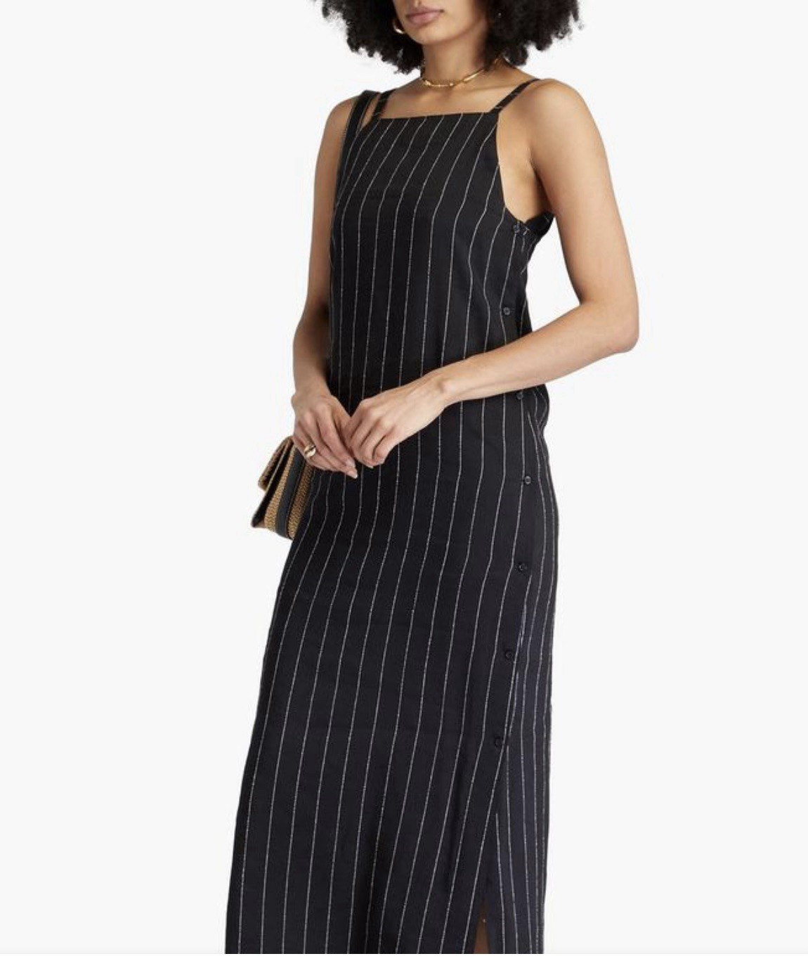 Navy Pinstripe Midi Dress Fully Lined Minimalist Pullover Designer Style M
