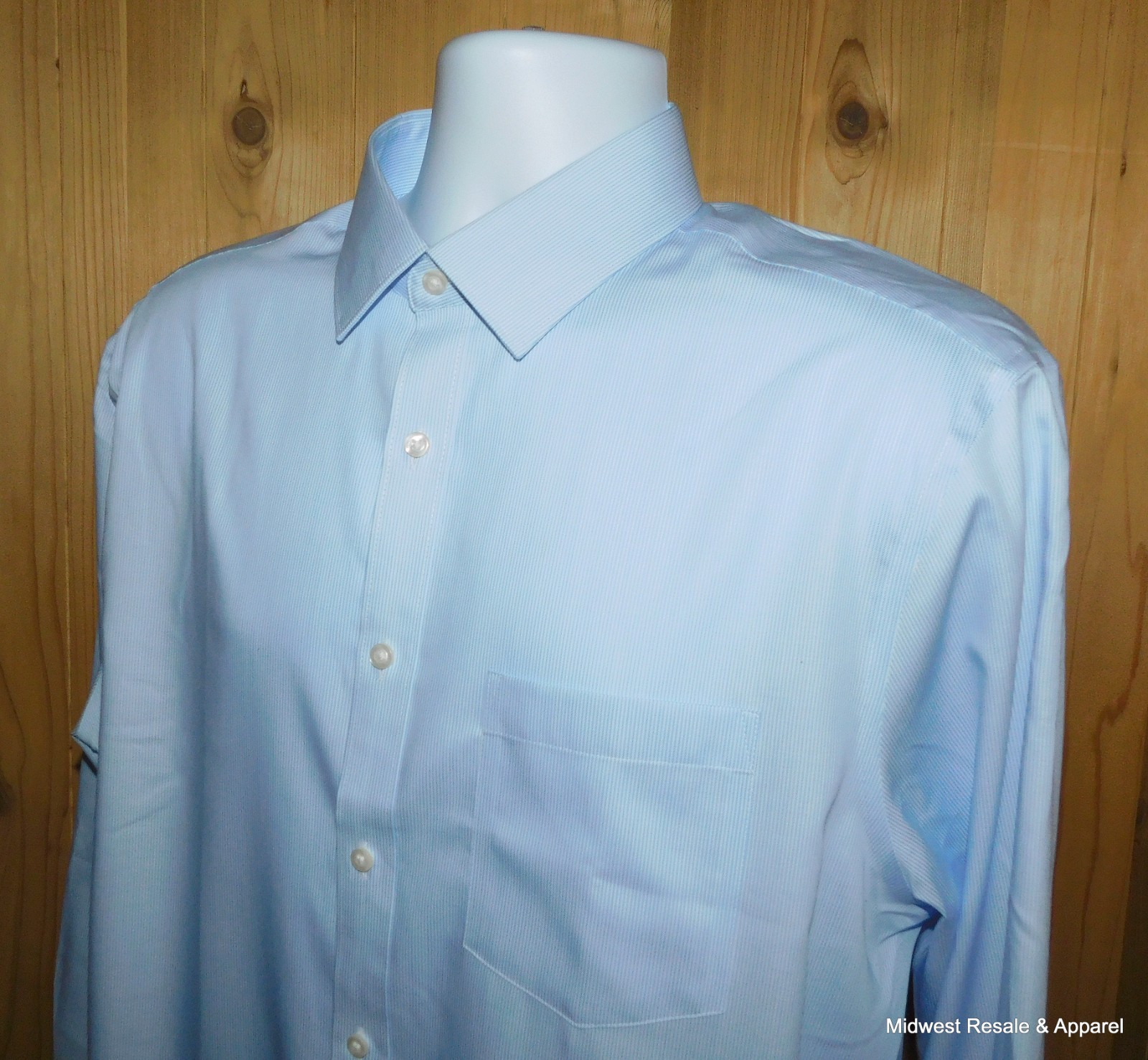 M&S Light Blue Regular Fit Long Sleeve Button Front Dress Shirt Mens Large Tall
