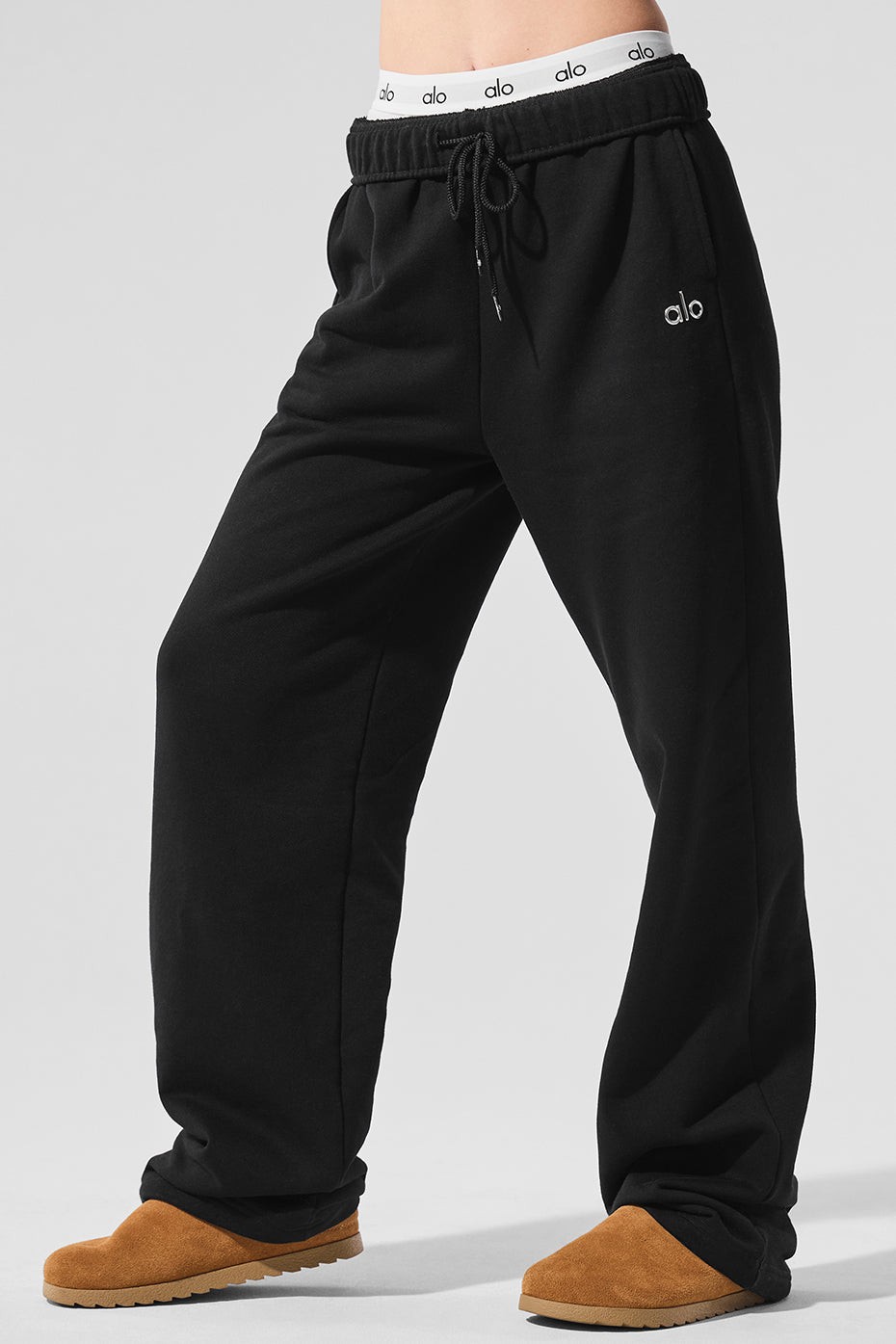 ALO Accolade Straight Leg Sweatpant Black&Athletic Heather Grey Size S M L