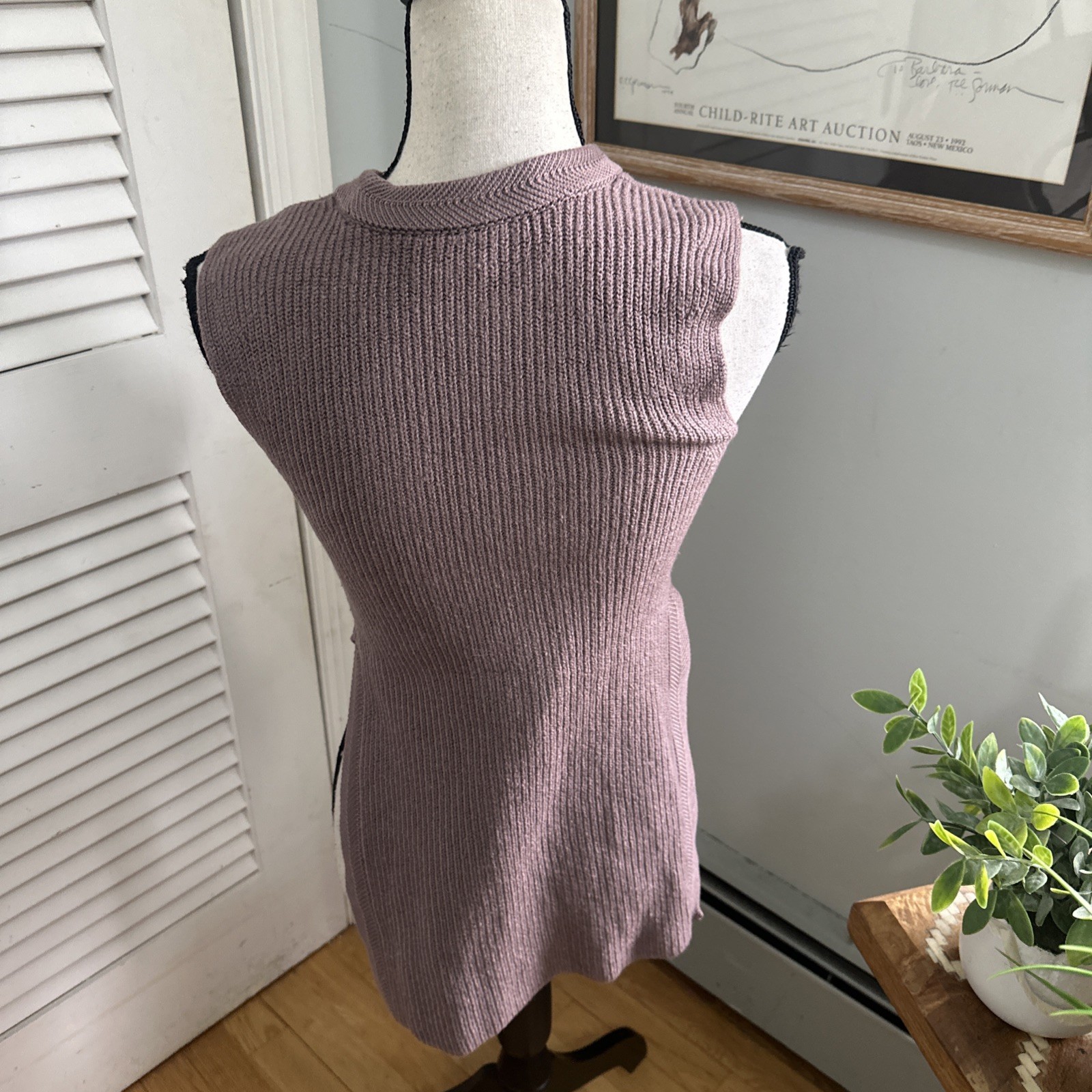Aritzia Wilfred Sweater Vest Womens XXS Mauve Palmier Mock Neck Sleeveless Wool