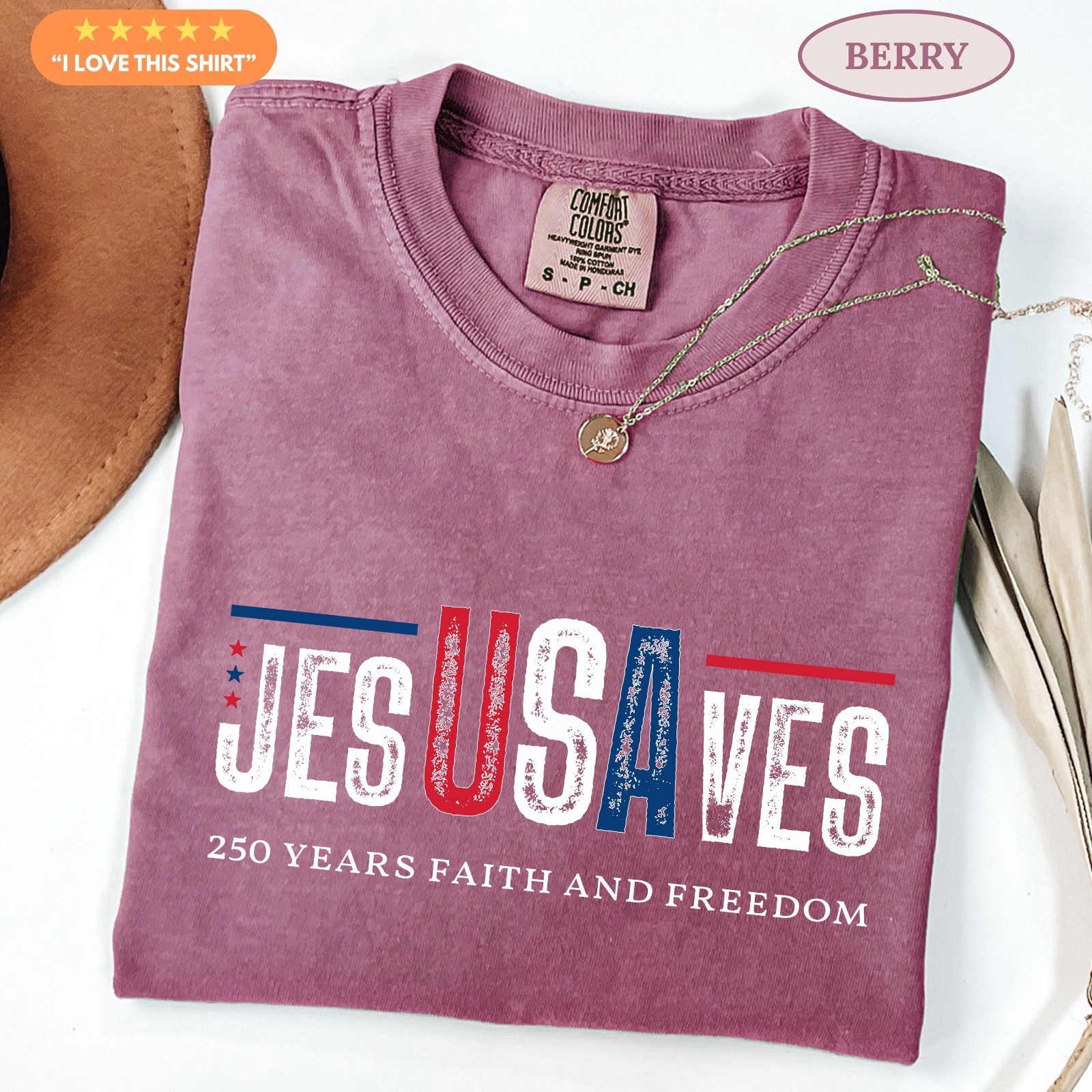 Jesus Saves USA 250 Years of Freedom T-Shirt Christian Patriotic July 4th Tee