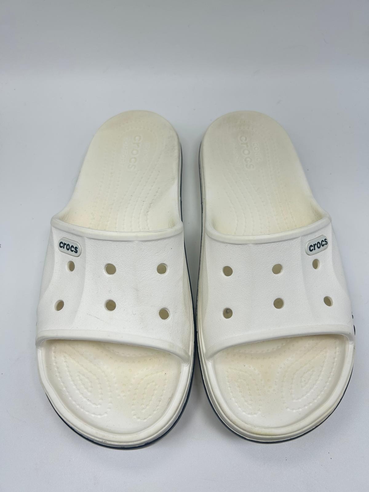 Crocs Bayaband Slide W7 M5 White Rubber Open Toe Slip On Flat Comfort Shoes