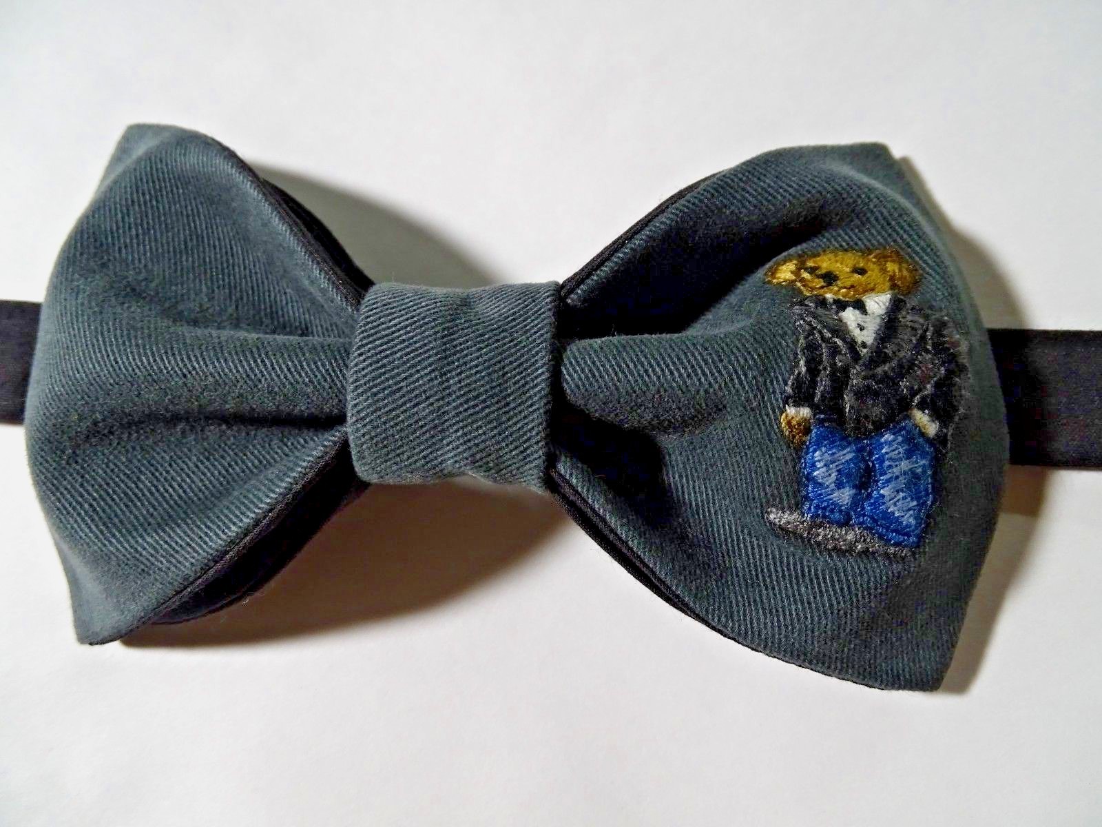 NEW Mens Preppy Bear Bow tie Custom Grey/Black Pre Tied Adjustable Wedding Tie