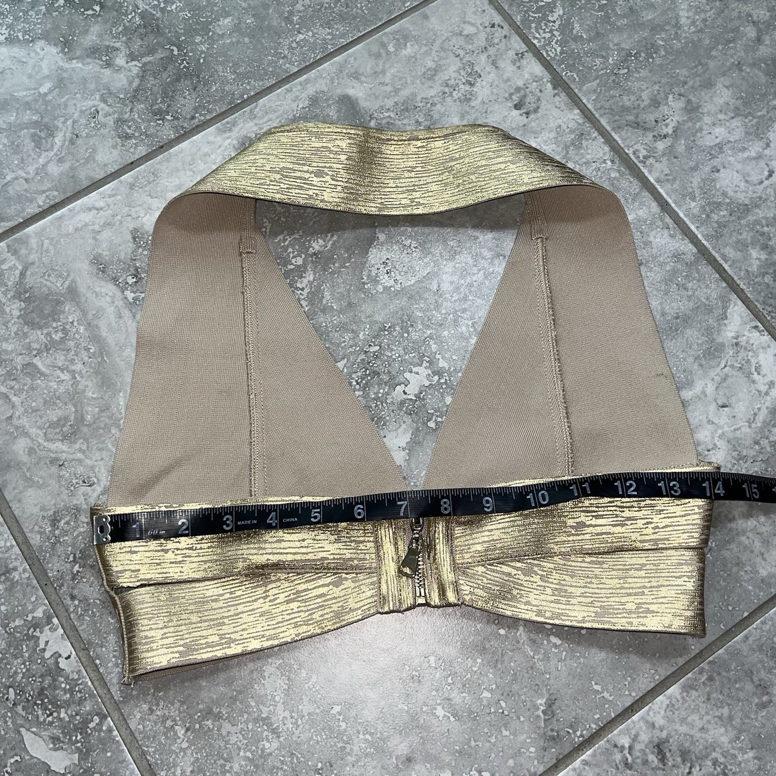 Bella Barnett Narnia Gold Bandage Low Cut Halter Crop Top Metallic Gold M