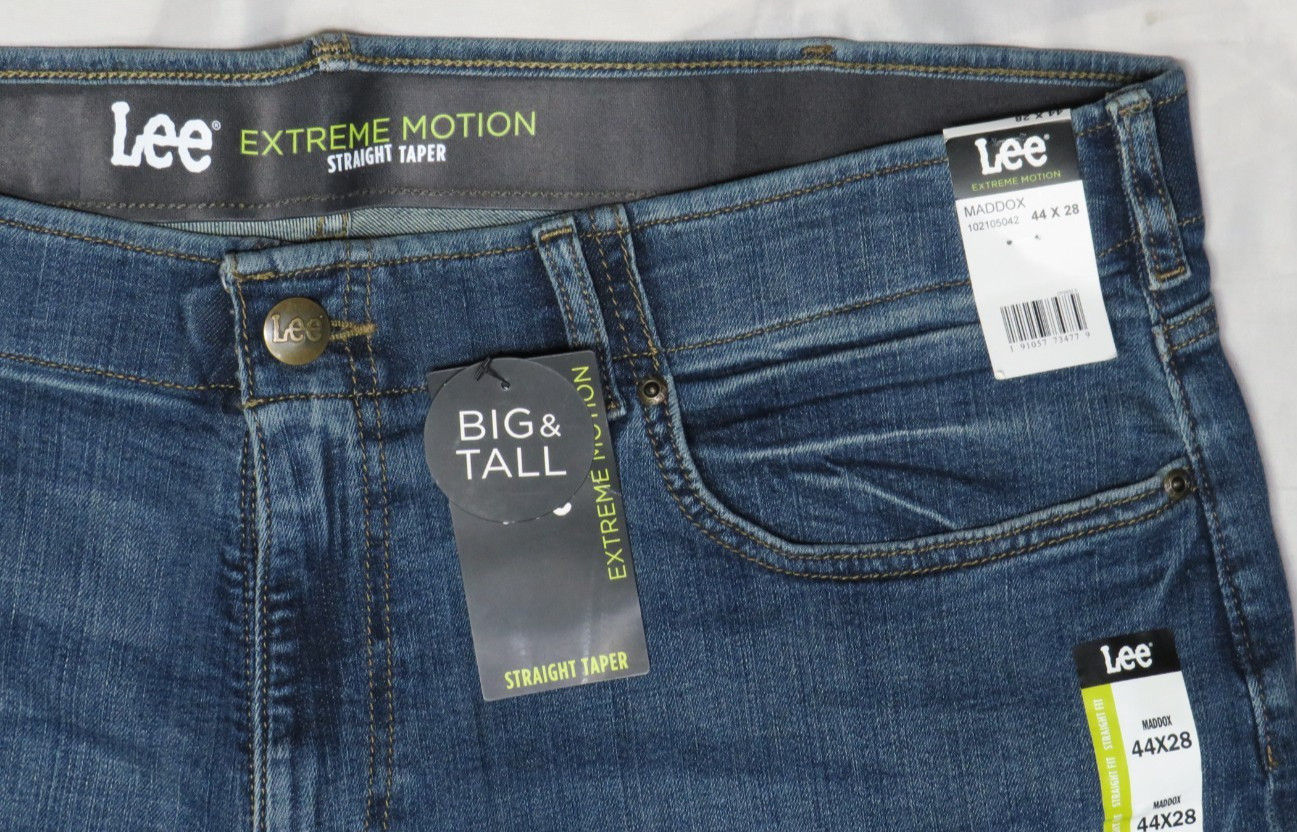 LEE MADDOX BLUE JEANS 48×28 STRAIGHT TAPERED STRETCH BIG & TALL DENIM NWT NEW