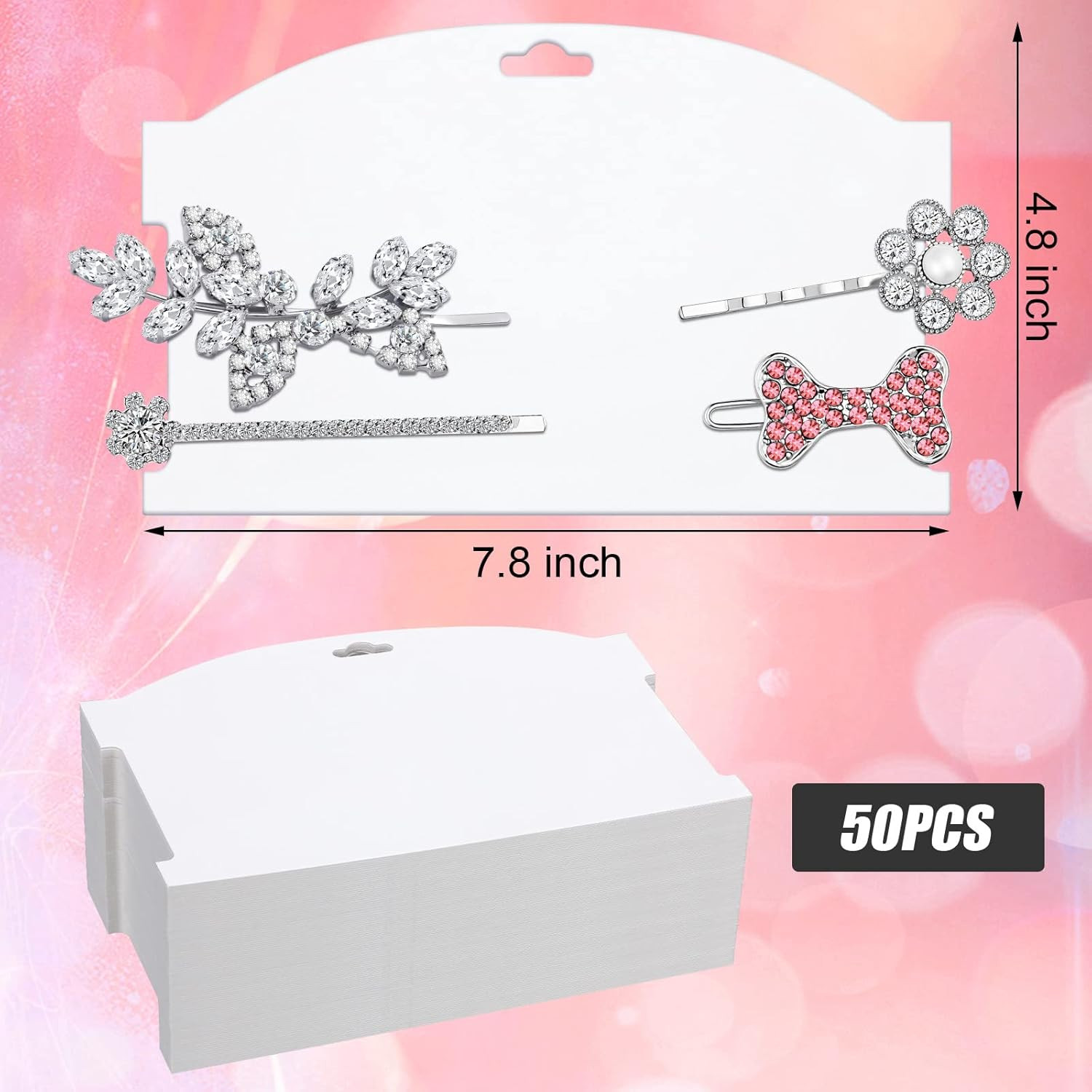 50 Pieces Hair Clip Headband Display Cards 7.8 x 4.8 Inches Hair Bow Claw Clip H