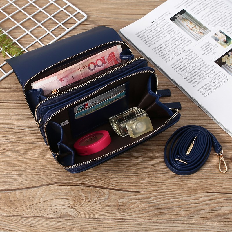 Large Capacity Shoulder Crossbody Bag Cell Phone Bags Double Zipper Wallet Purse