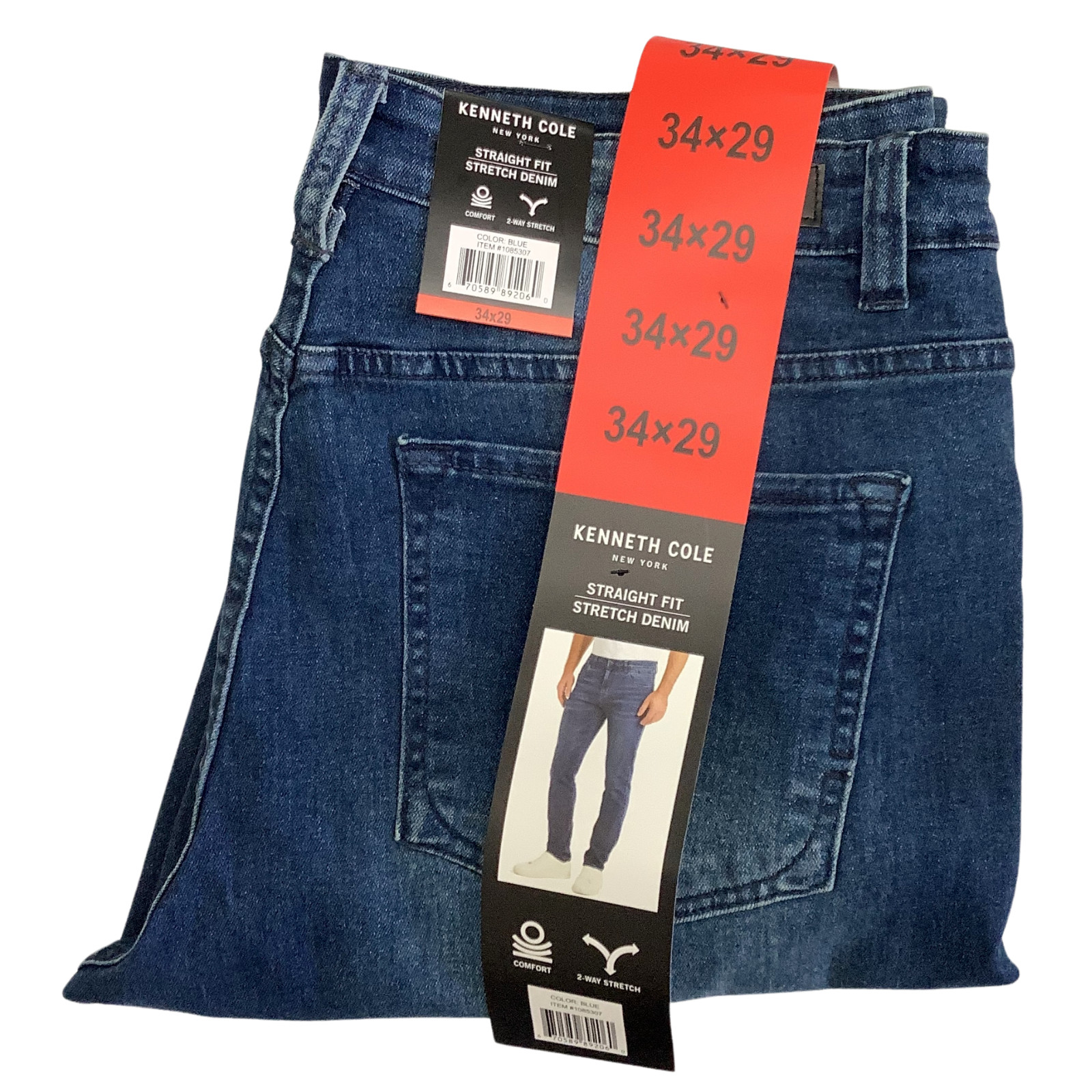 Kenneth Cole Men’s Straight Fit 2 Way Stretch Denim Jeans
