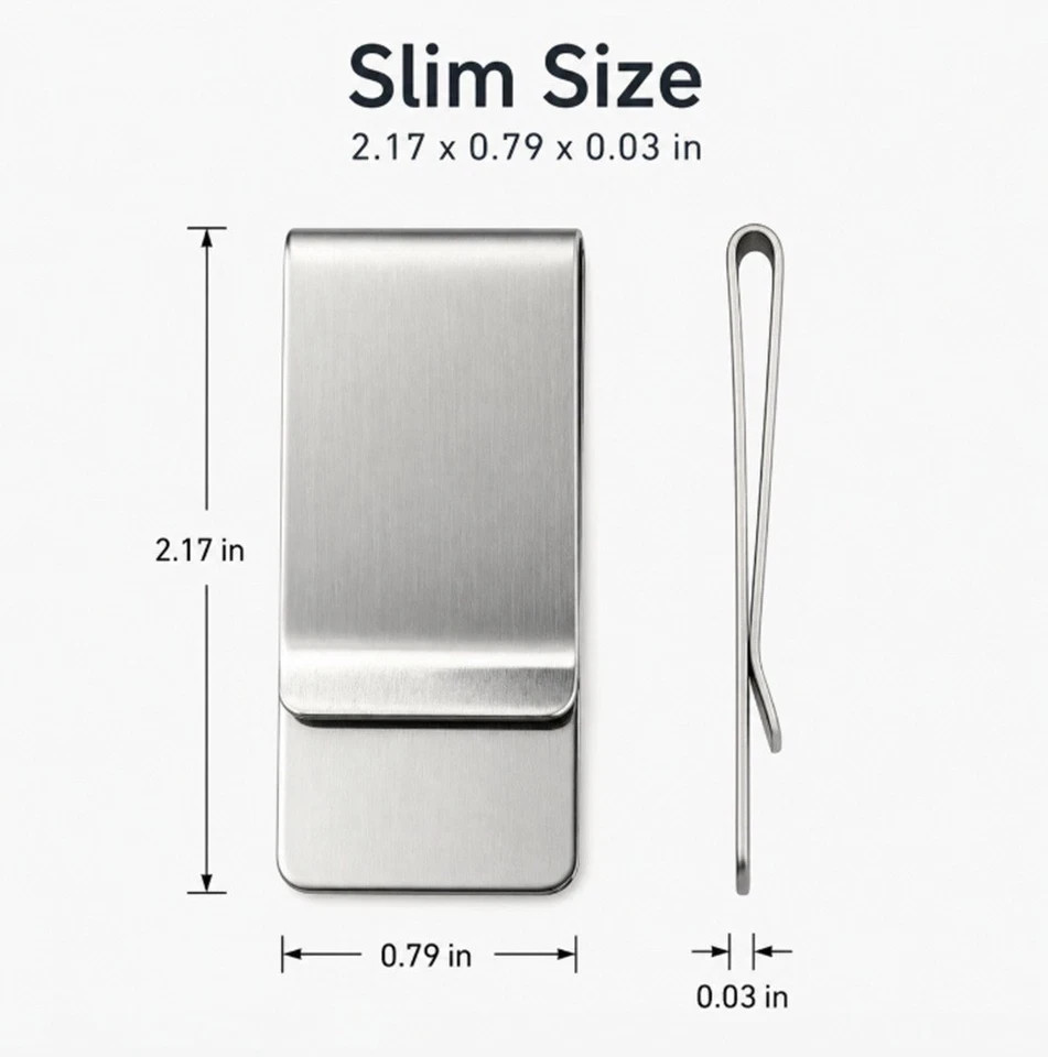 2 Pack Stainless Steel Money Clip Slim Silver Cash Holder Pocket Bill Clip