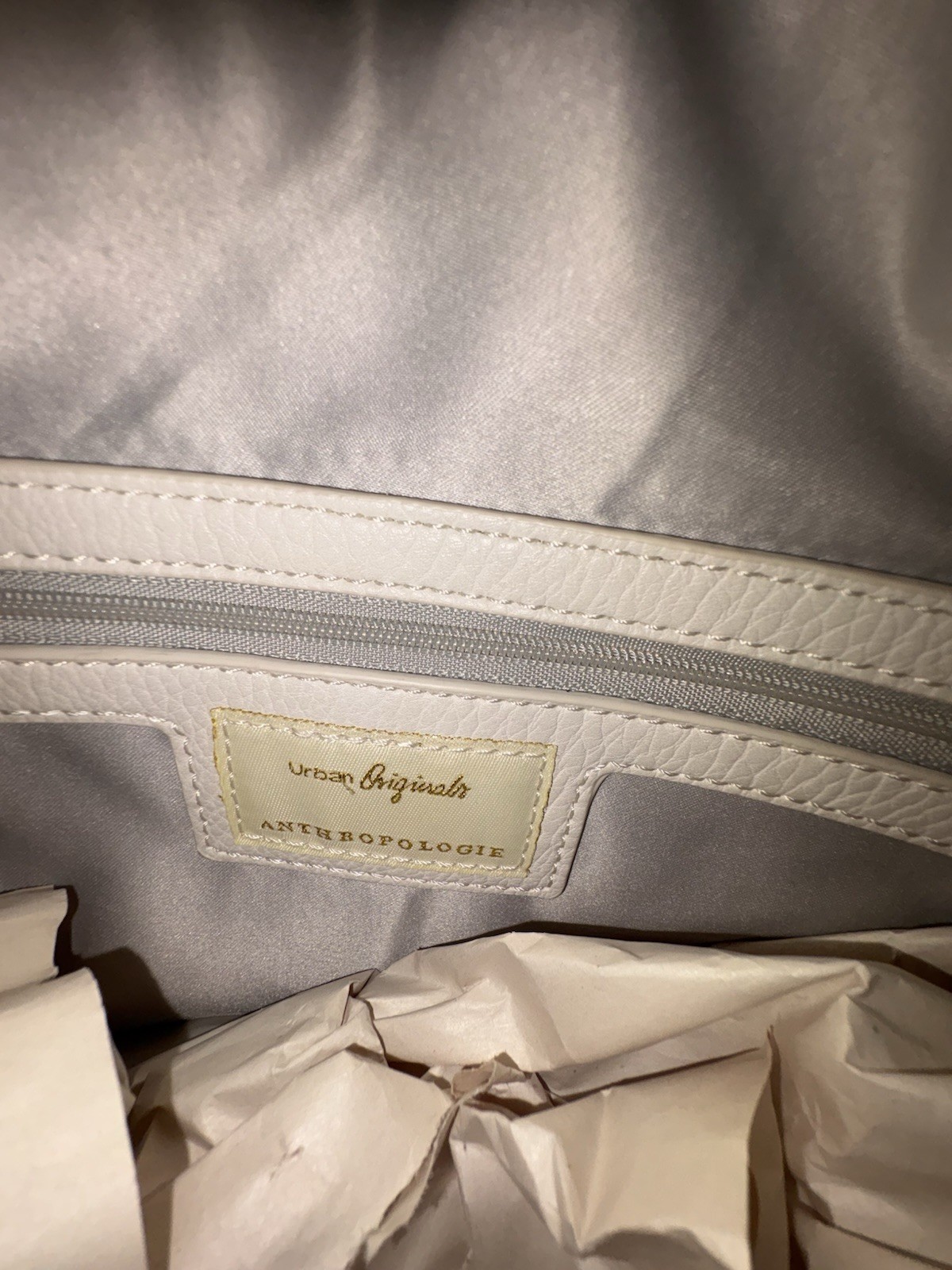 Anthropologie Urban Originals Ivory Crescent Shoulder Bag Zip, Detachable Strap