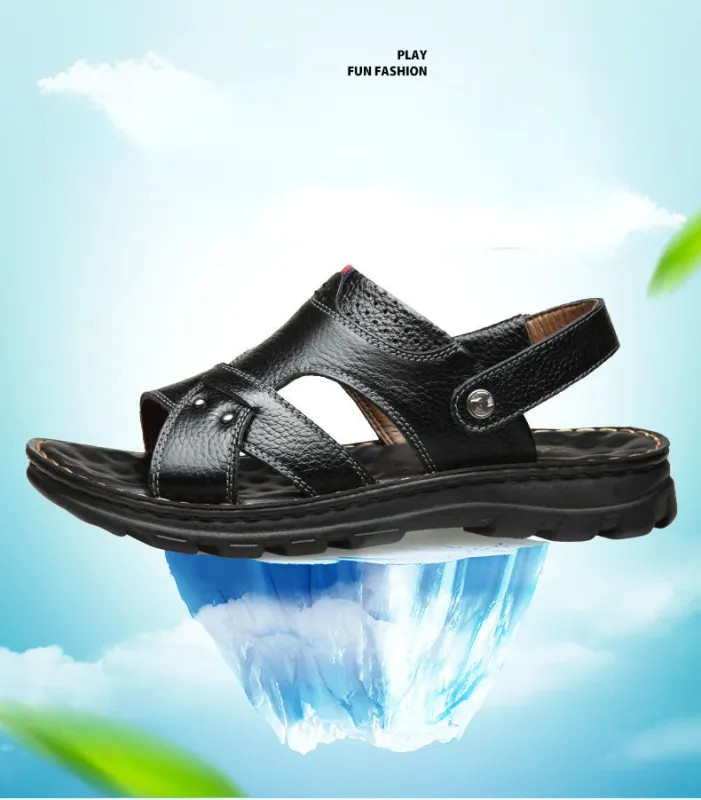 Summer Men Leather Sandals Genuine Leather Non-slip Men Shoes Slippers