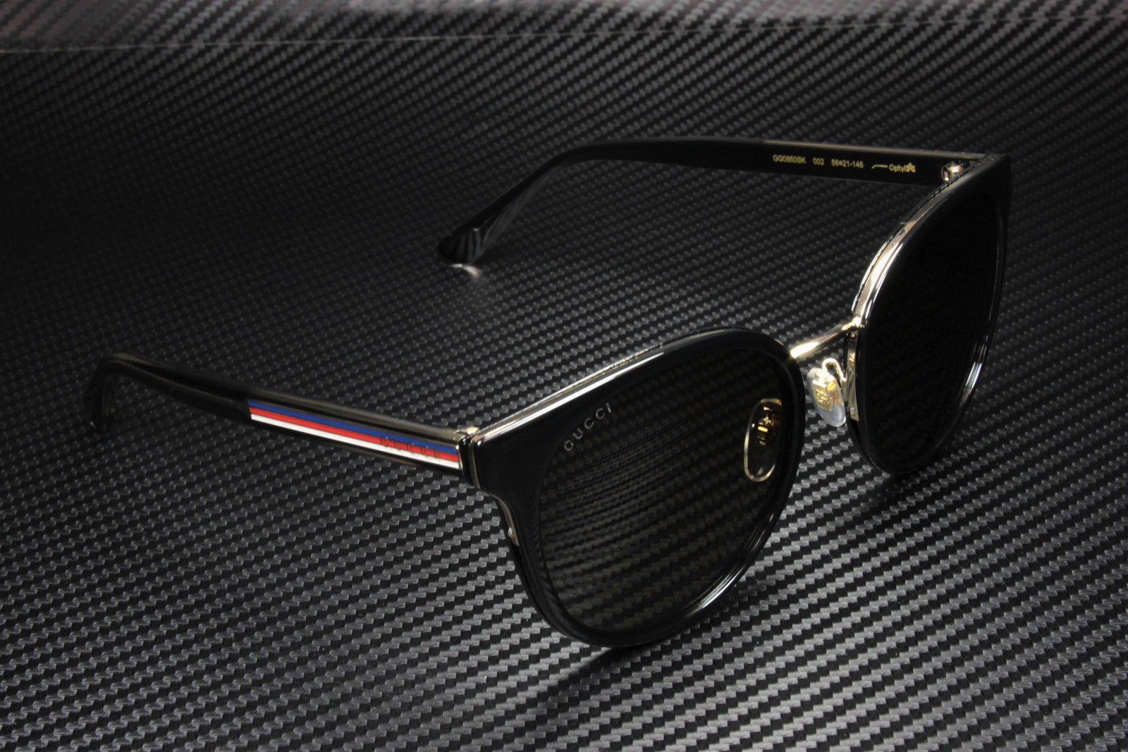 GUCCI GG0850SK 002 Round Oval Panthos Black Shiny Grey 56 mm Women’s Sunglasses
