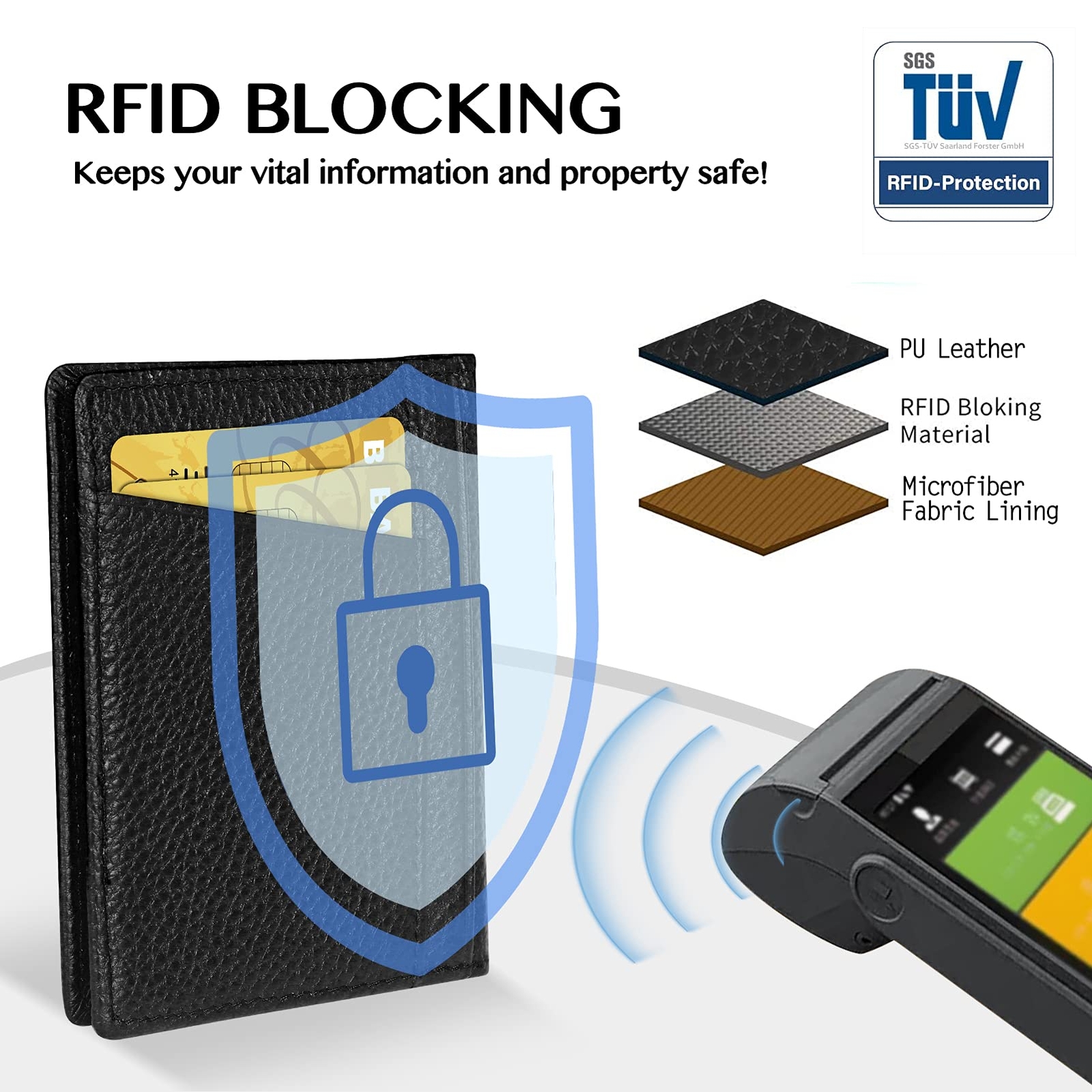 Front Pocket Minimalist Leather Slim Wallet RFID Blocking Medium Size Purse Mens