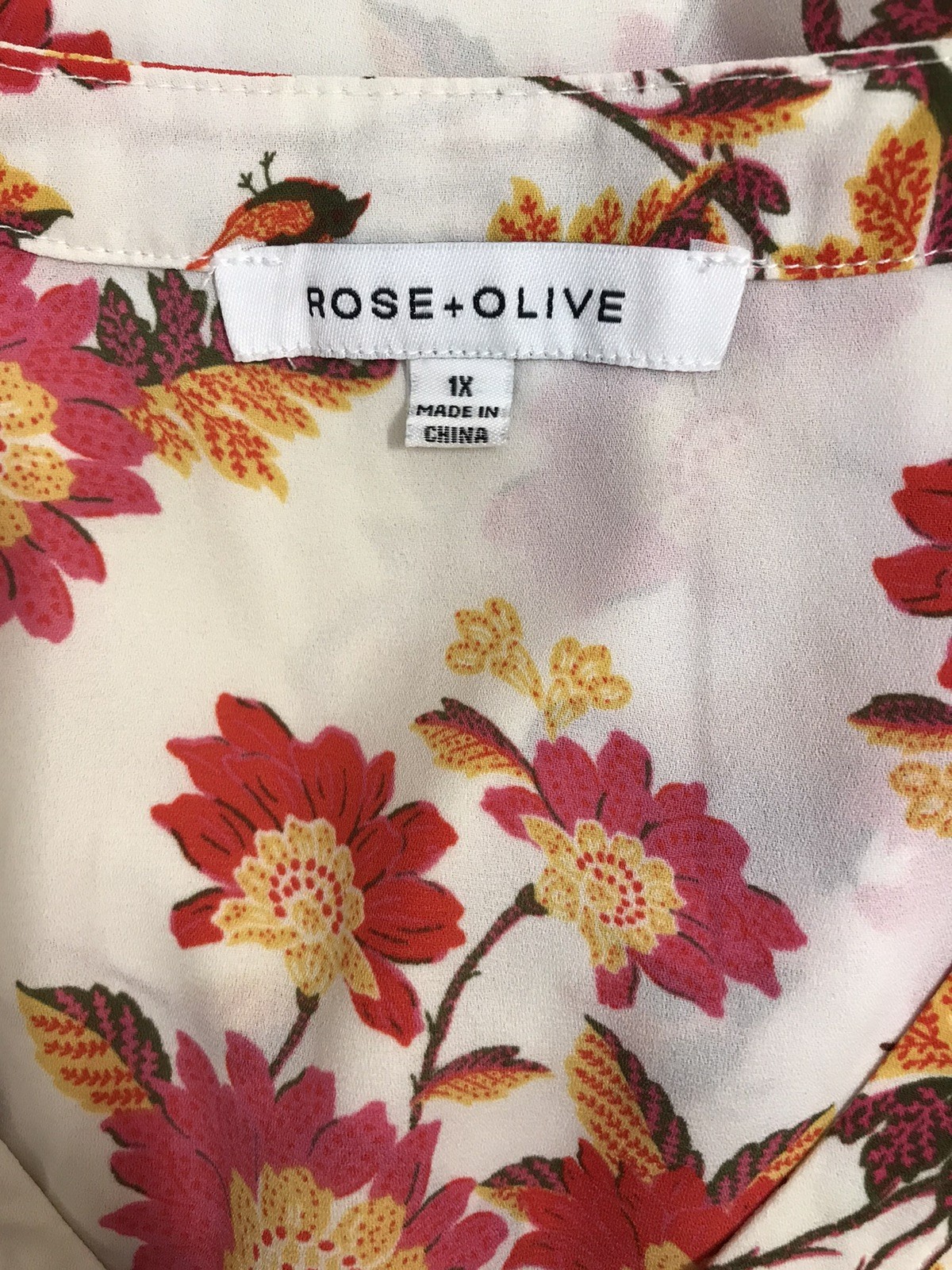 Rose + Olive 1X Plus Top Floral Fall Prints Low V Cut 1/2 Button Up Shirt 3/4 Sl