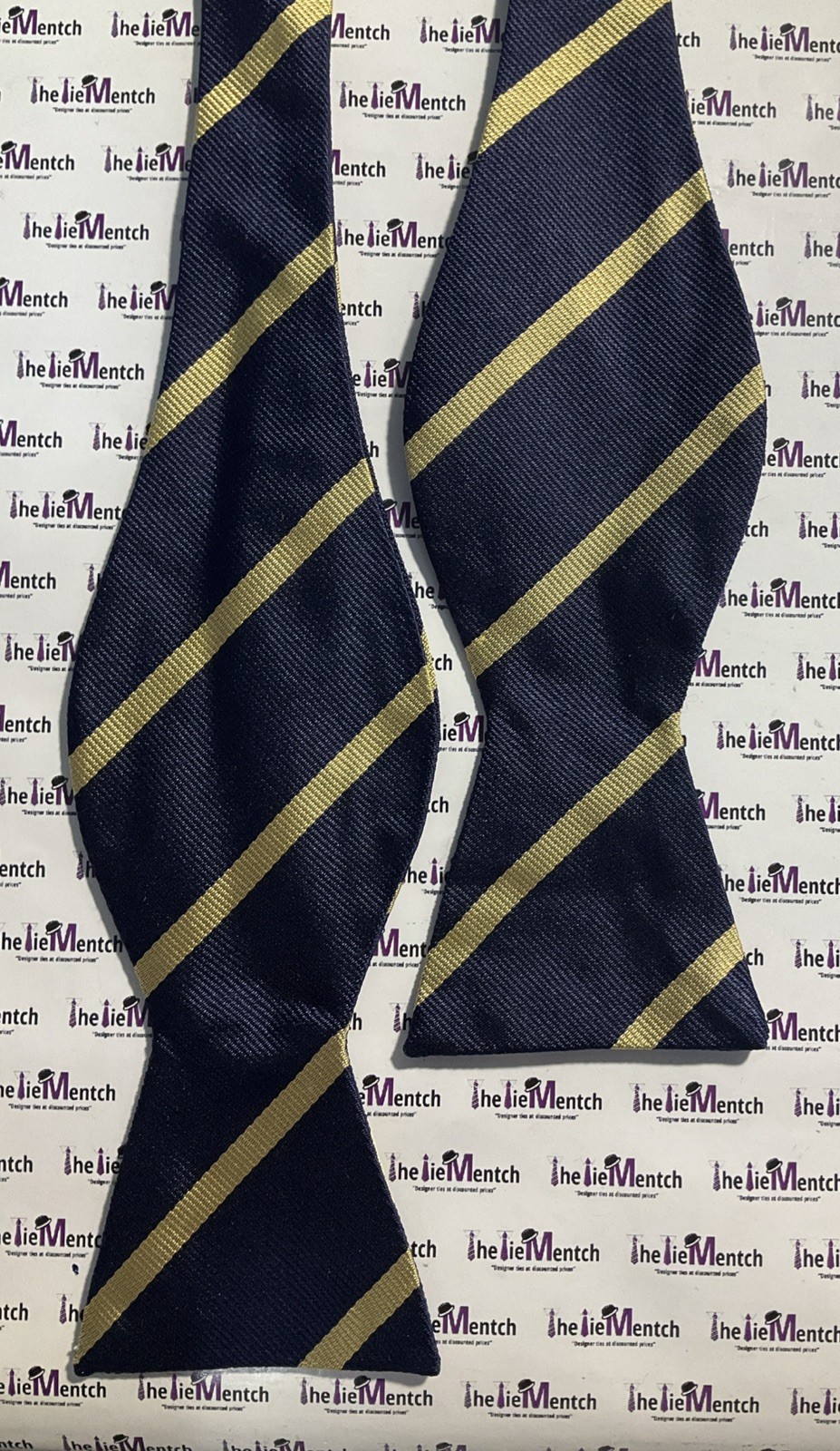 Brooks Brothers Navy With Yellow Stripes Design Self Tie Bowtie(New-Minor Flaws)
