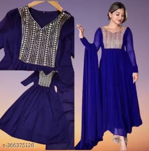 Indian Readymad Embroidered Georgette Anarkali Kurti with Dupatta Women’s Gift
