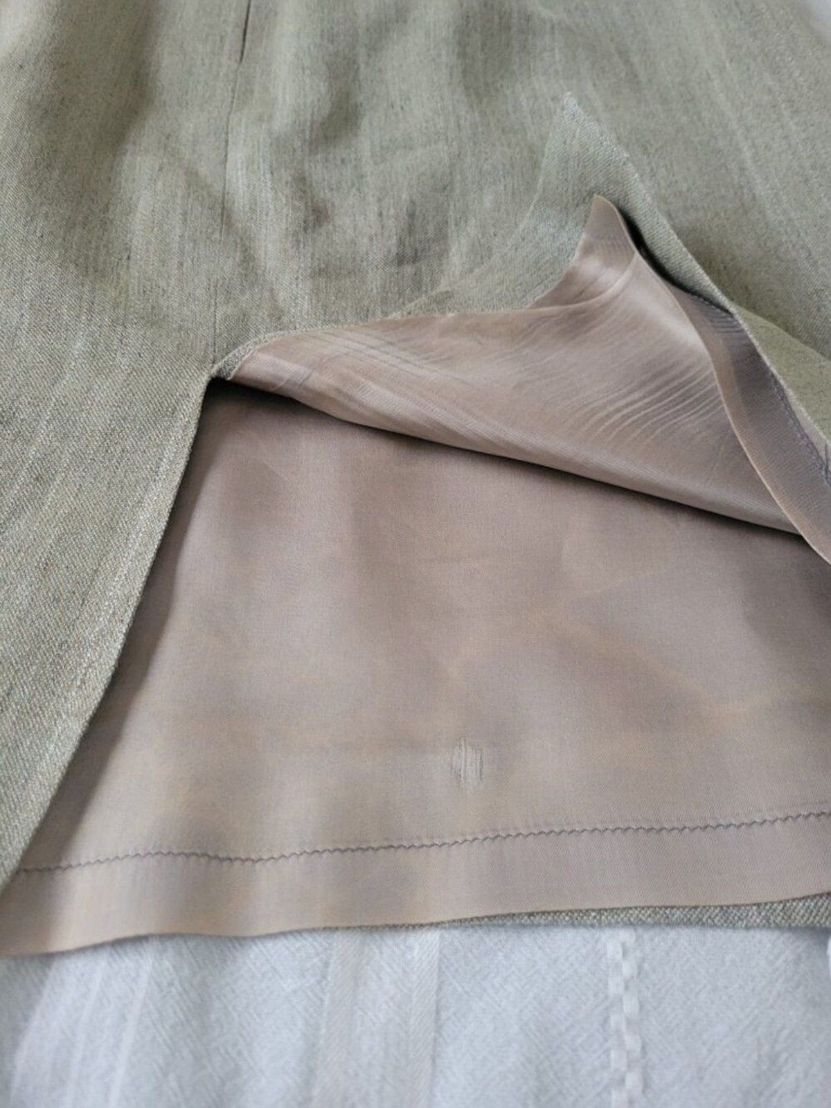 Burberry London Linen Pencil Skirt Sage Khaki Italy Quiet Luxury Capsule IT 48