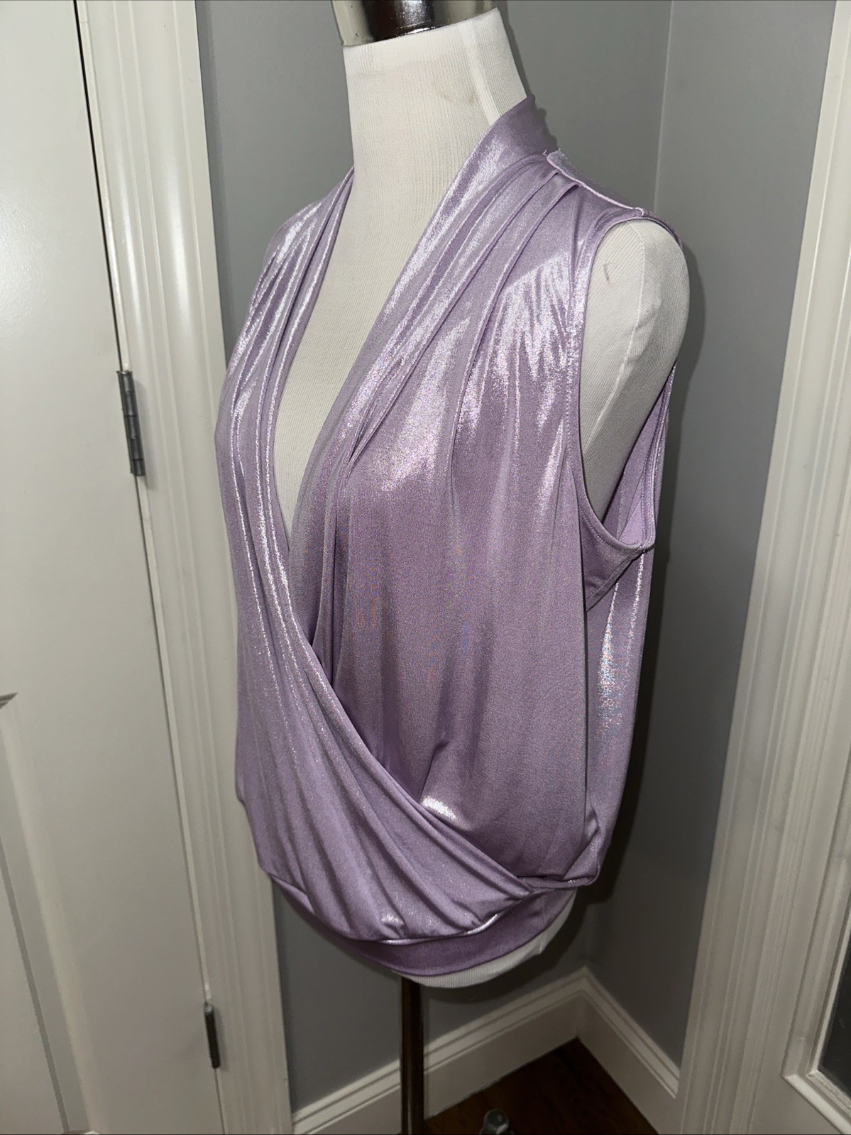Lavender Shimmery Purple Metallic Sexy Low Cut Shirt M