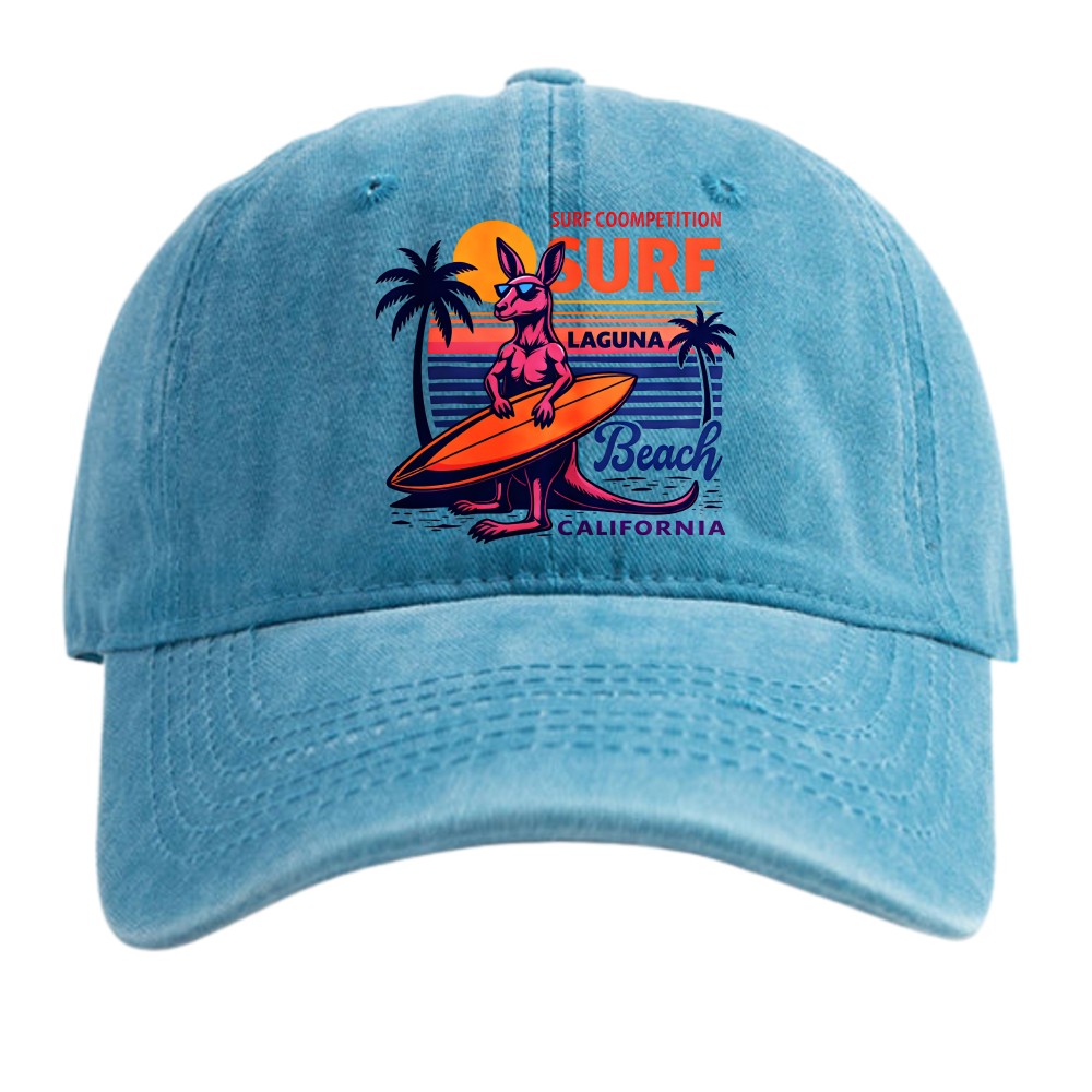 Laguna Beach California Surf Kangaroo DadHat,Retro Surf Competition Baseball Cap
