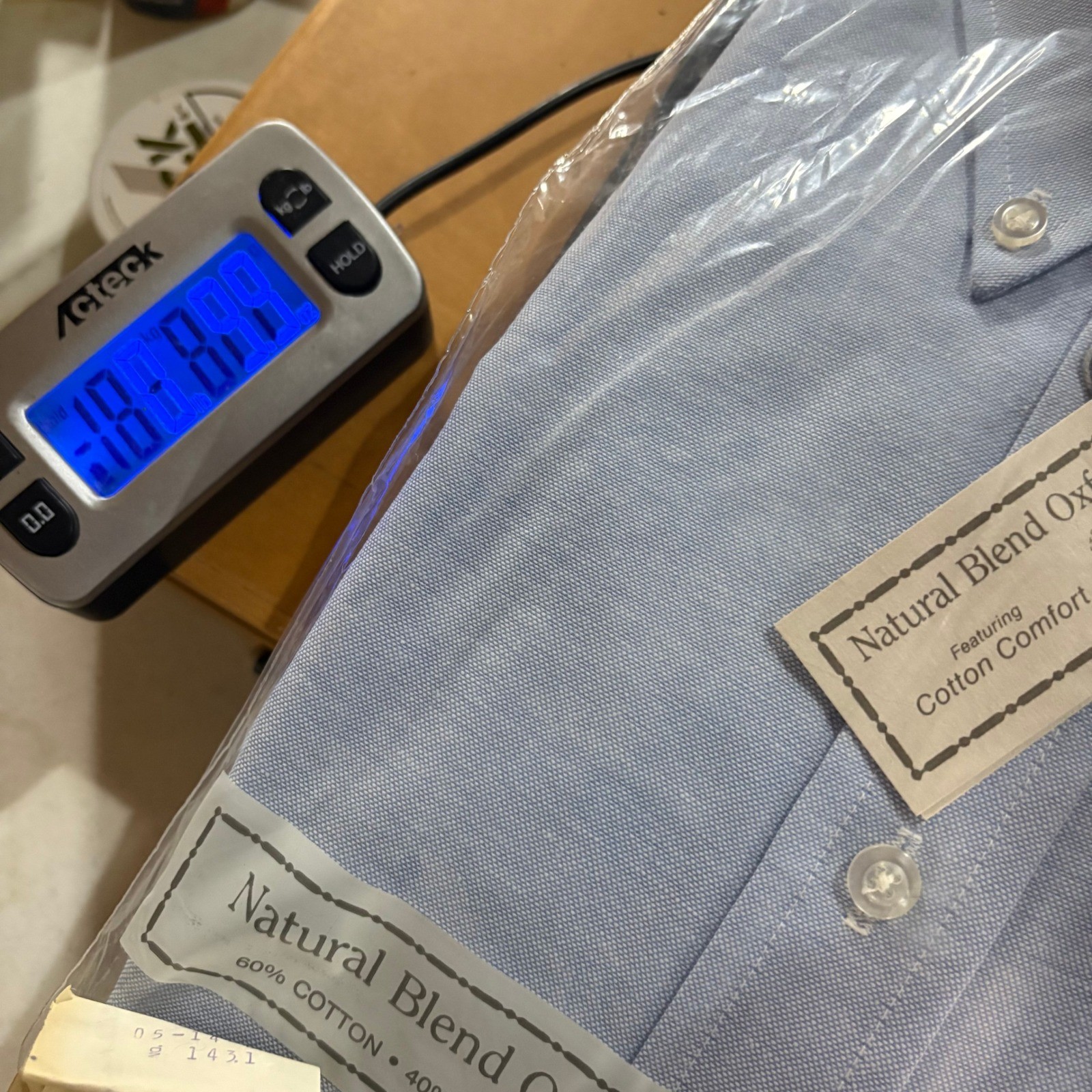 Anthonys Nofade Mens 17 Short Sleeves Natural Blend Oxford Dress Shirt NWT Blue