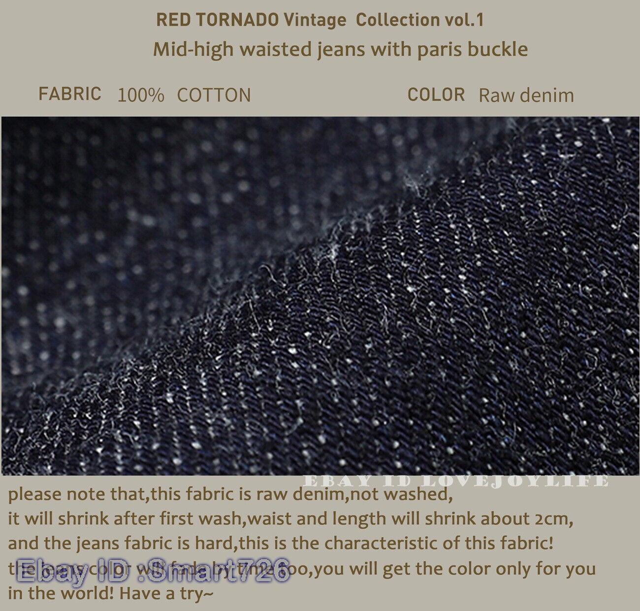 Red Tornado Vintage 16.5oz Men’s Jeans Shrink to Fit Denim Selvage Button Fly