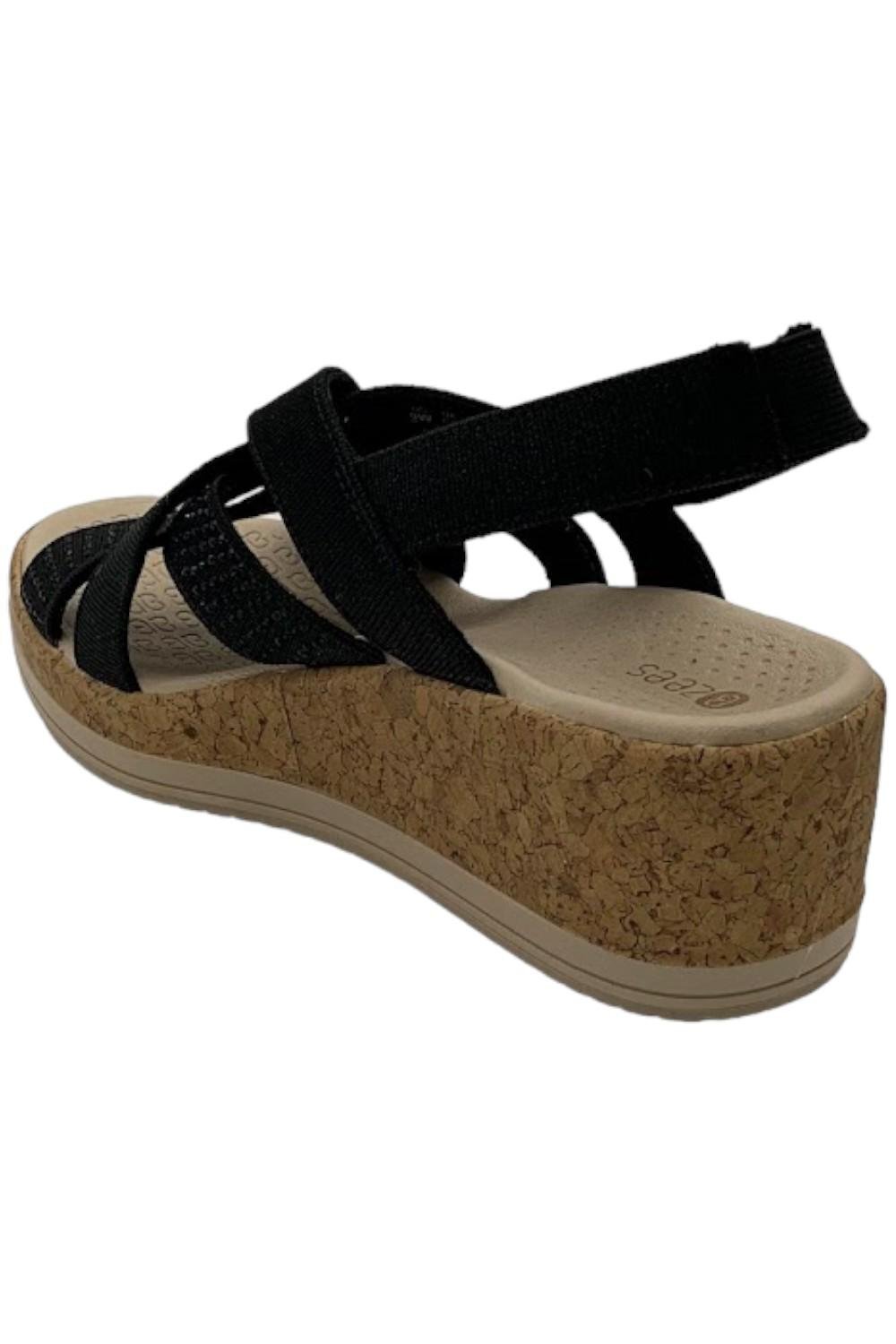 Bzees Ritz Sparkle Machine Washable Cork Wedge Sandal Black