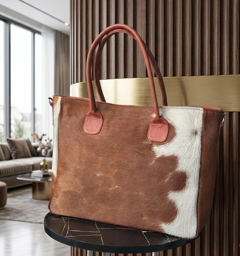 Handmade Cowhide Leather Shoulder Tote Bag Women Fashion Handbag