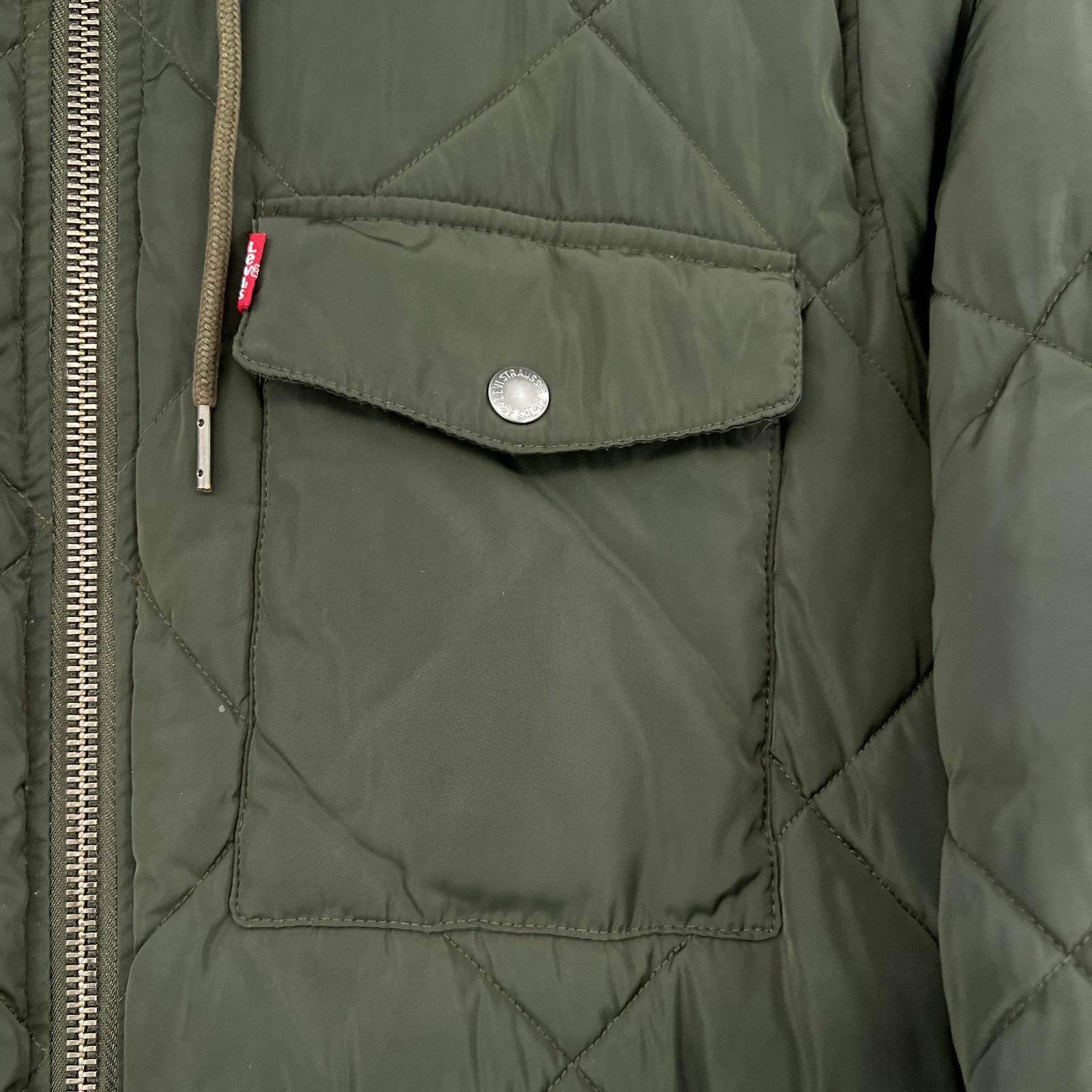 Levi’s Coat Mens XL Green Quilted Hooded Lined Insulated Pockets Outdoors