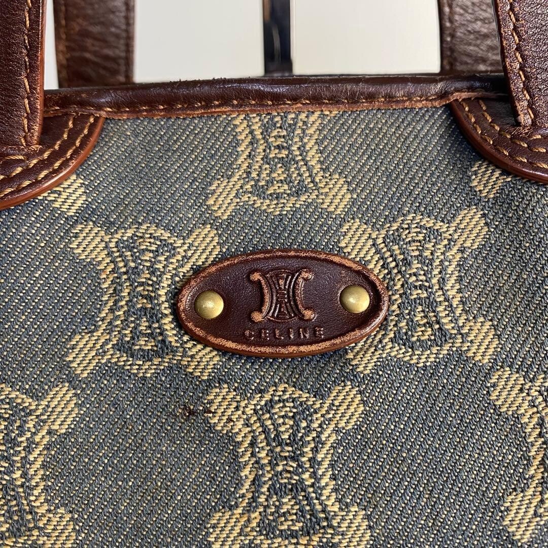 CELINE Mini handbag Paris Macadam Denim Triomphe Vintage Auth From Japan