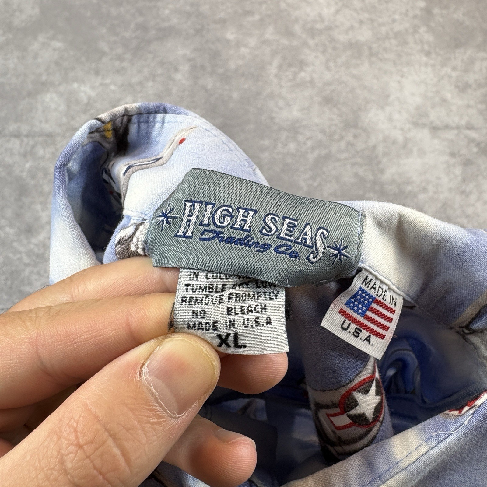 High Seas Trading Co Button Up Shirt Mens XL Blue Fighter Planes World War USA