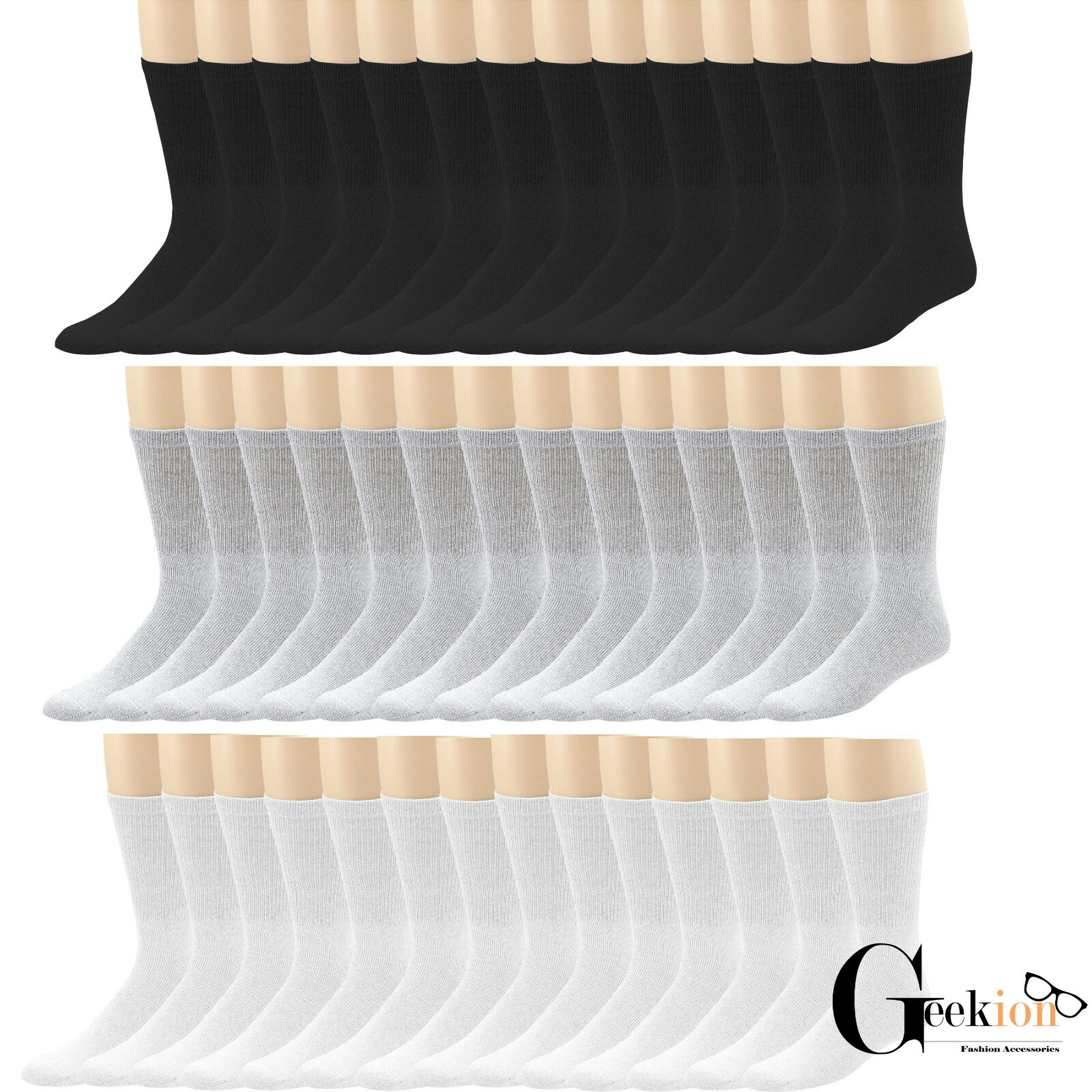 Lot 3-12 Pairs Mens Cotton Athletic Sports Work Crew Solid Socks Size 9-11 10-13