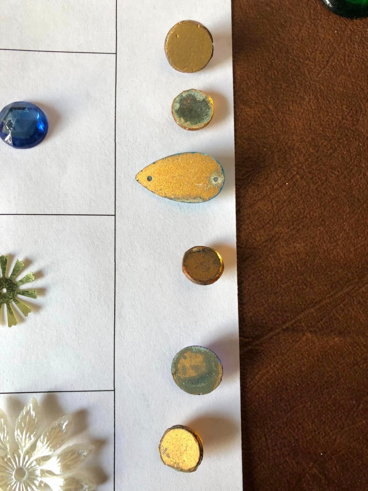 Enid Collins of Texas Replacement Glass Jewels, Gold Metal Leaves, Pearl Parts +
