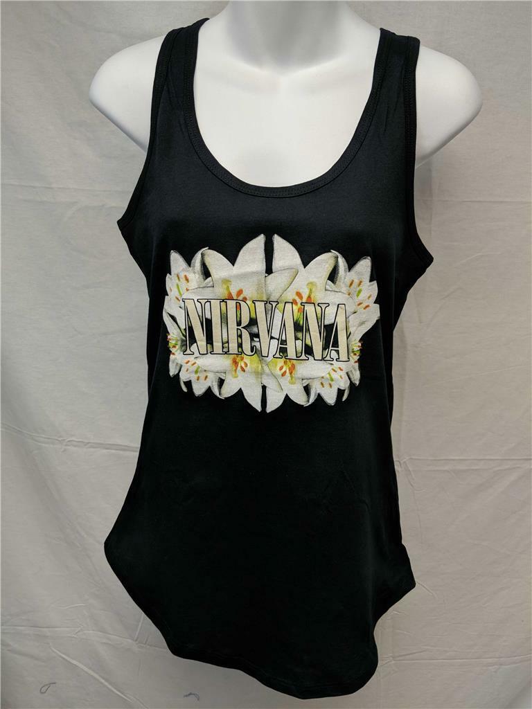 NEW Nirvana “Lilies” Womens Sizes S-M-L-XL-2XL Black Racer Back Tank Top Shirt