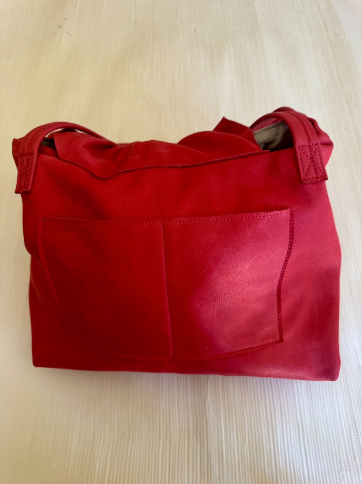 Vintage VIVA of California Red Leather Handbag Purse Bag Polished Horn Pristine