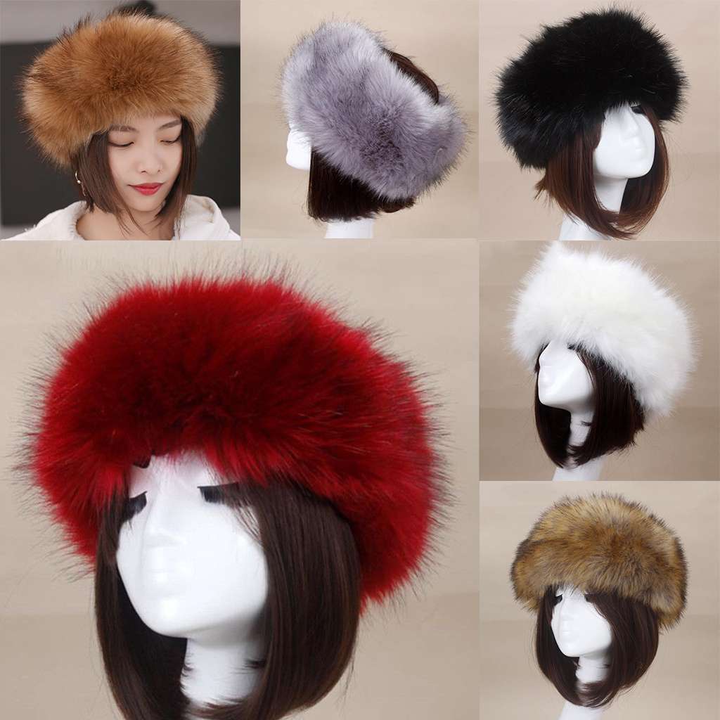 Womens Winter Russian Fluffy Faux Fur Headband Hat Thick Ear Warm Snow Ski Cap
