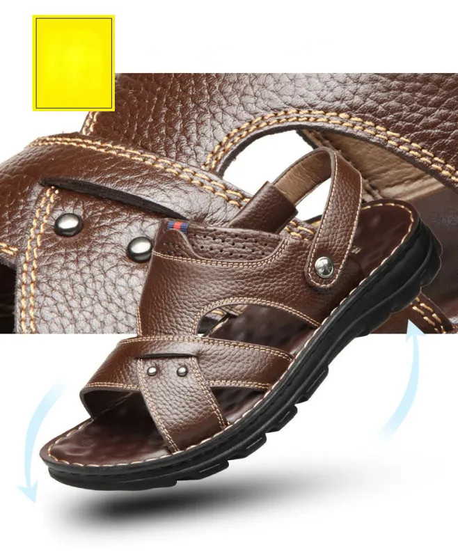 Summer Men Leather Sandals Genuine Leather Non-slip Men Shoes Slippers