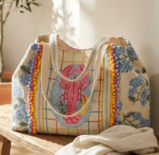America & Beyond Lobster Hydrangea XL Tote Coastal Beach Resort Vacation Bag NWT