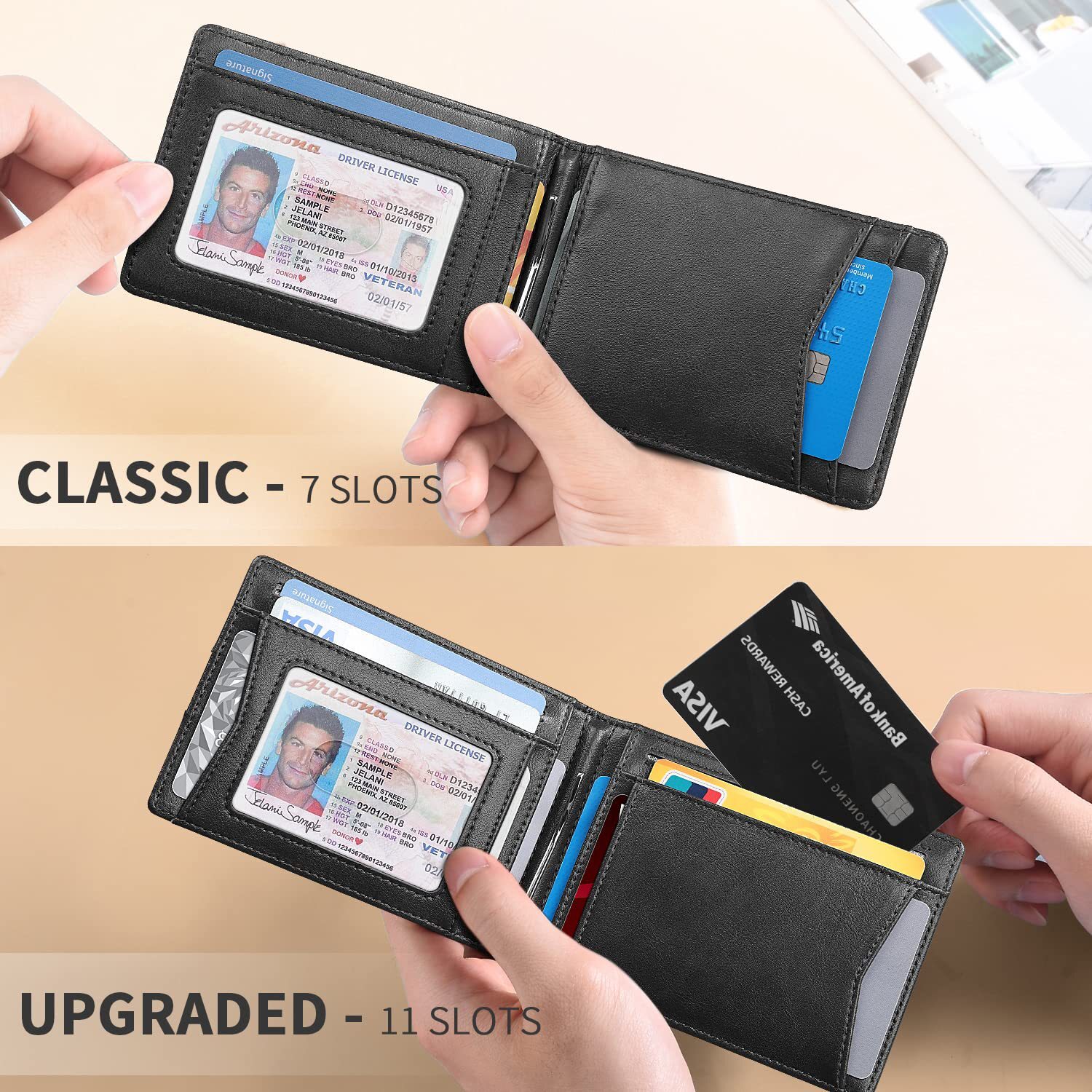 Mens Slim Wallet RFID Blocking Bifold Wallets for Men Minimalist Genuine Leather