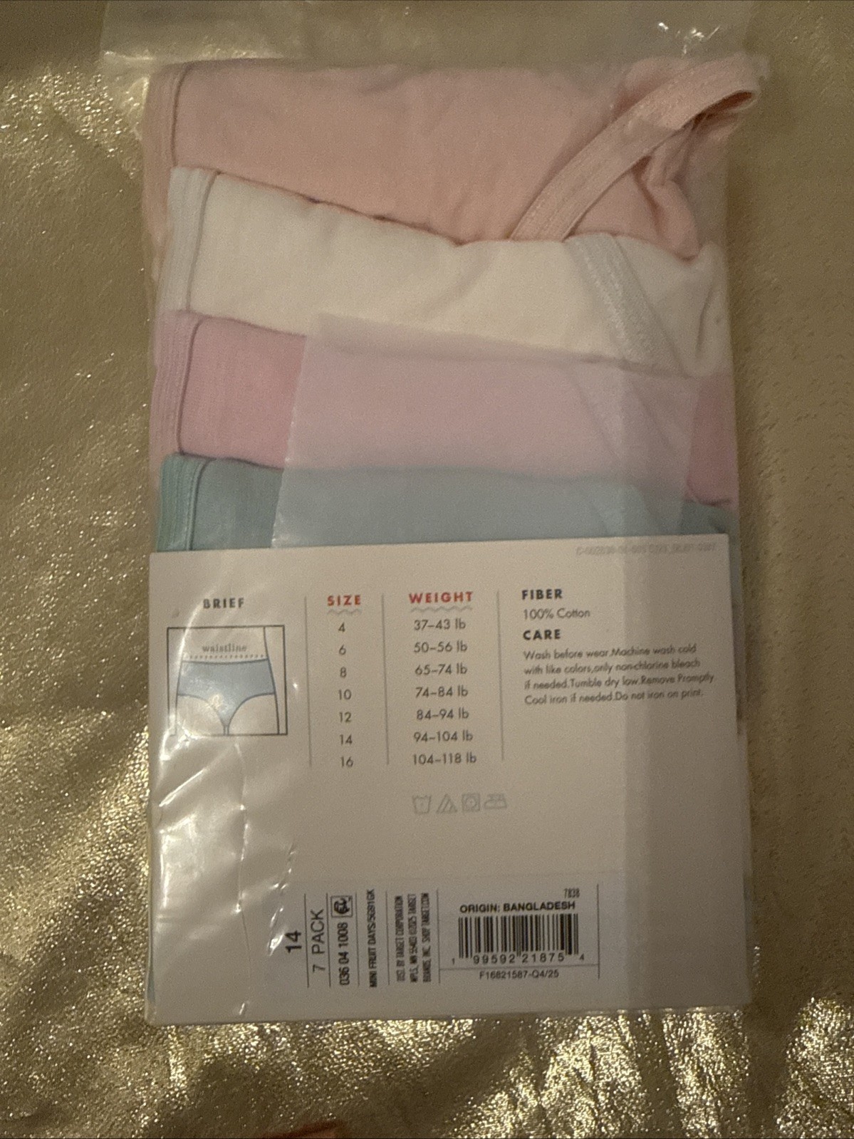 NWT Cat & Jack Girls 7 Pair Cotton Briefs Panties Days of the Week Size 14