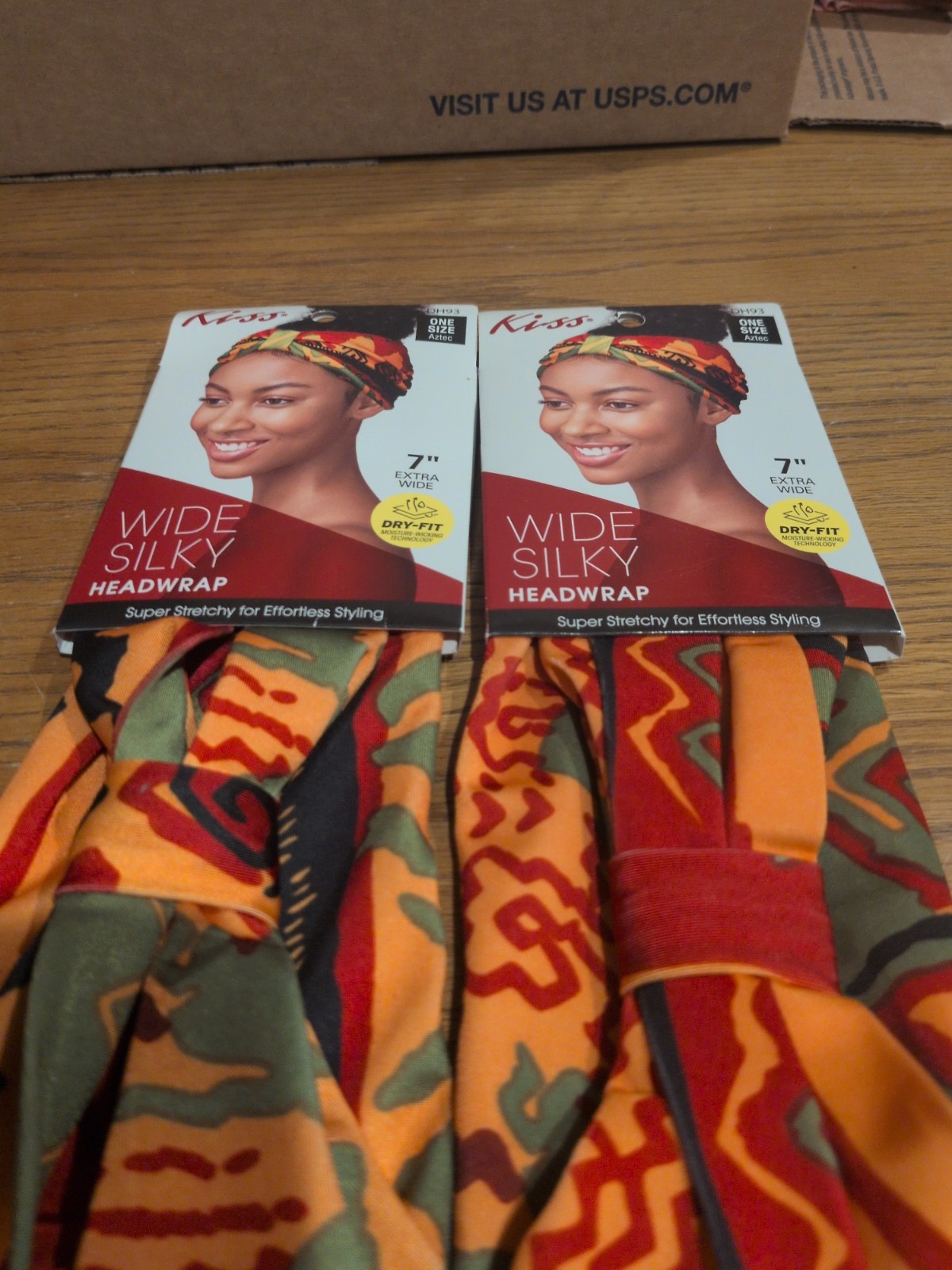 7 “ Extra Wide Dry-Fit Headwrap Aztec Wide Silky Headwrap By Kiss Lot Of 2 DH93