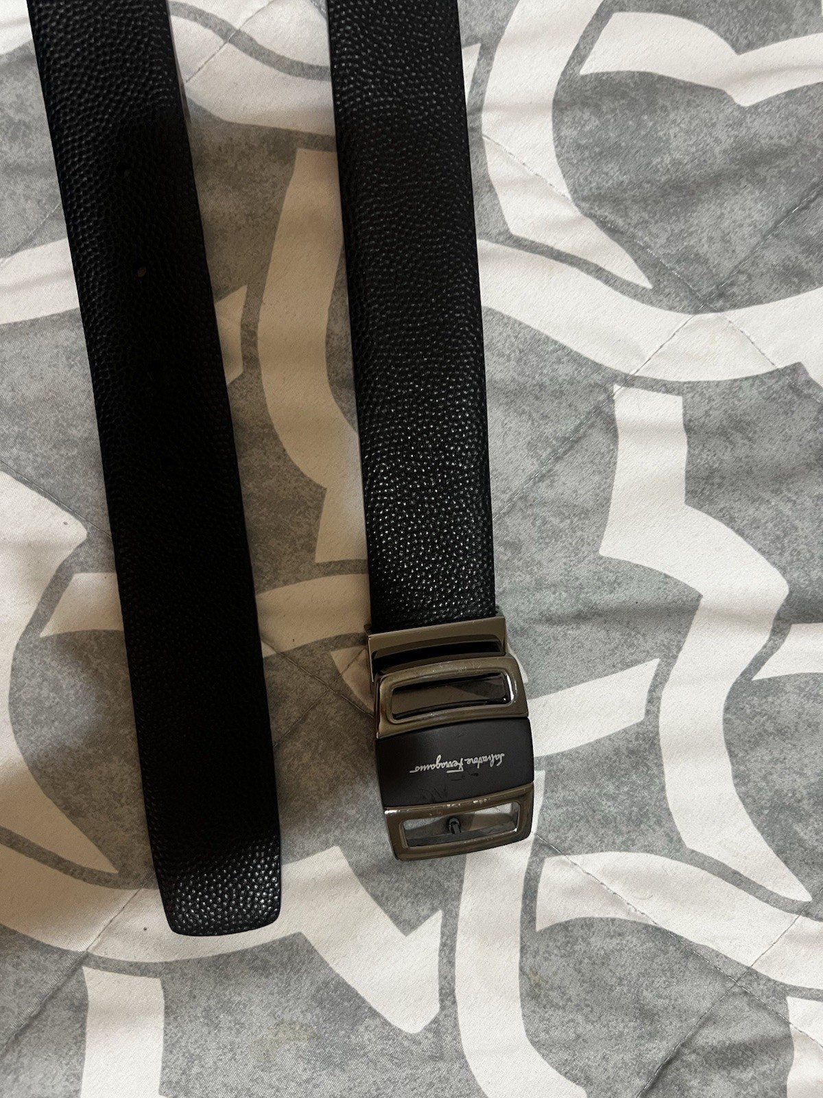 Salvatore Ferragamo Men’s Black Textured Work Belt 1.25″ with Buckle