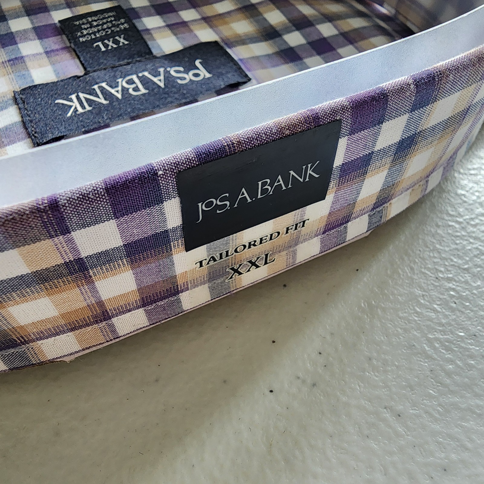 XXL Purple Shirt Plaid Checked Beige White Mens Jos A Bank New Tailored Fit Size