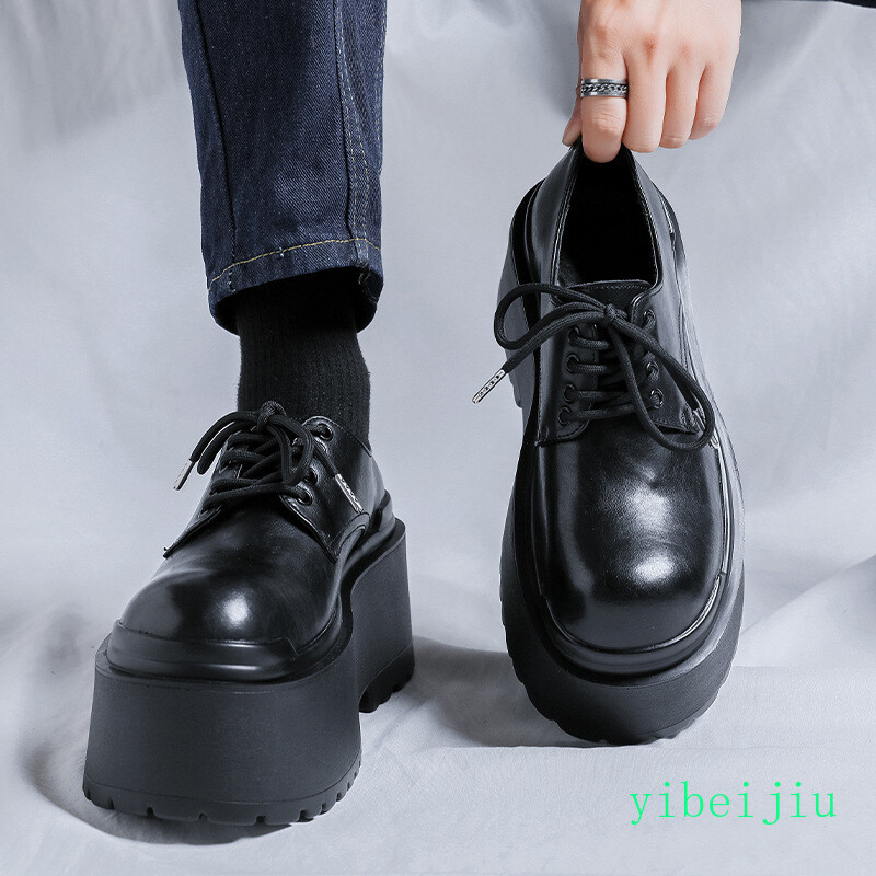 Men’s Chunky High Heel Platform Leather Shoes Creeper Round Toe Causal Lady 2026