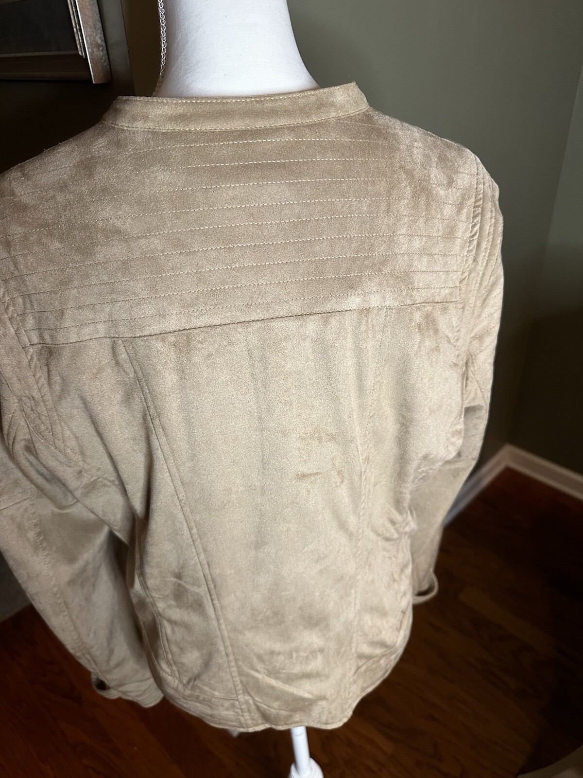 Women’s XL Cream Faux Suede Military Style Jacket Zip Front Pockets NWOT