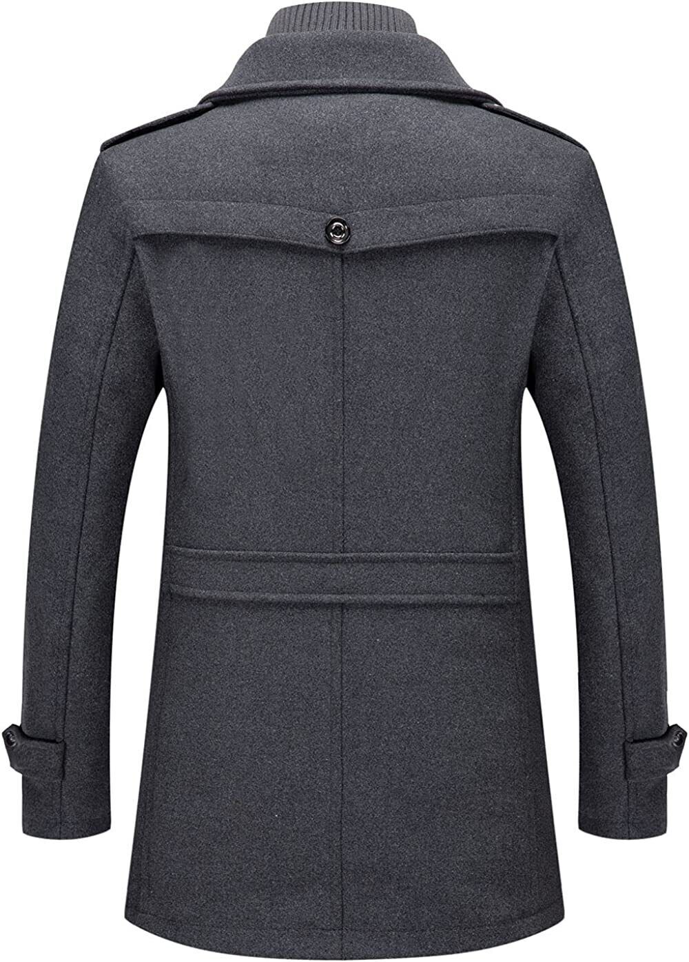 Men’s Thermal Single Breasted Wool Blend Coat Business Peacoat Detachable Zipper