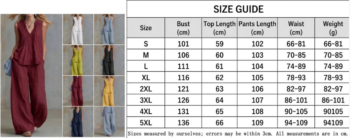 Womens 2 Piece Outfit V Neck Sleeveless Top Wide Leg Pants Casual Lounge Set